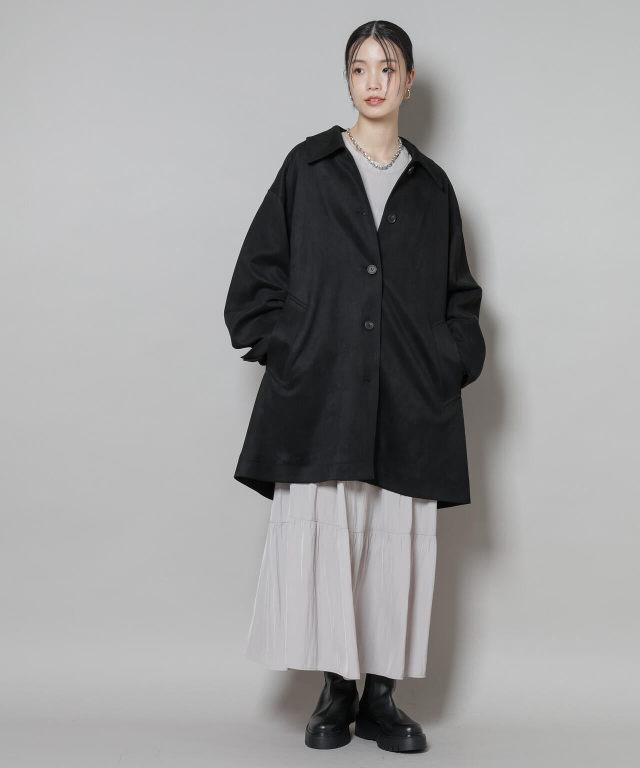 フェイクスエード Aライン ミドルコート