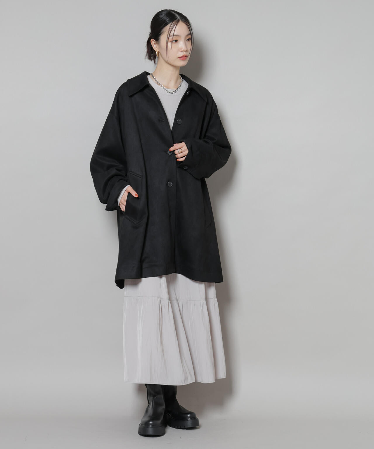 【オシャレ見えアウター】フェイクスエードミドルコート mystic コート アウター フェイクスエードミドルコート