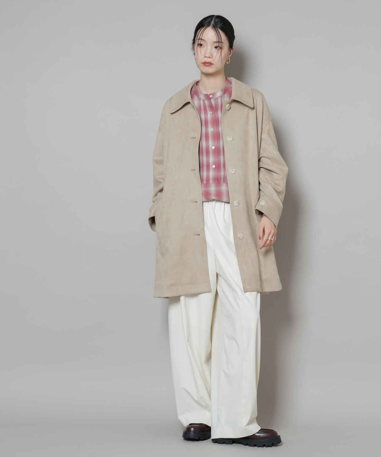 【オシャレ見えアウター】フェイクスエードミドルコート mystic コート アウター フェイクスエードミドルコート