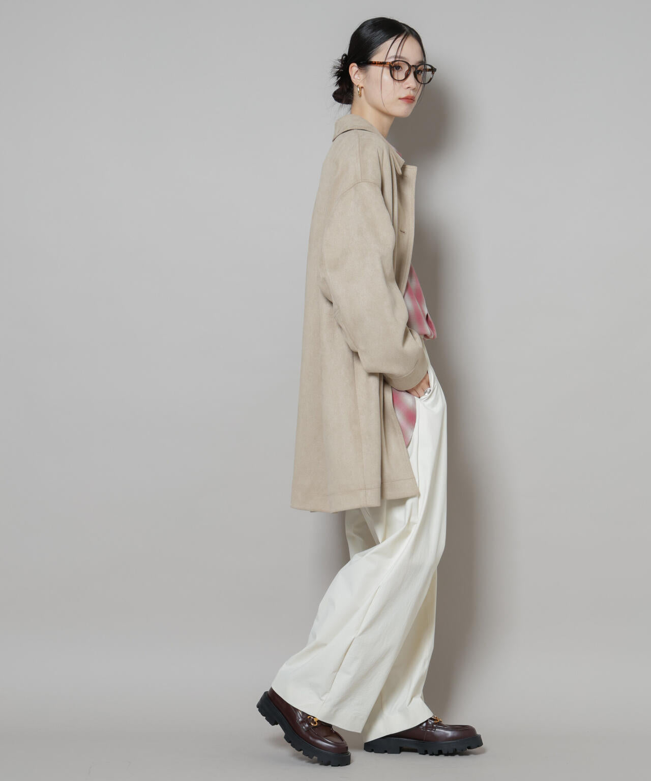 フェイクスエード Aライン ミドルコート