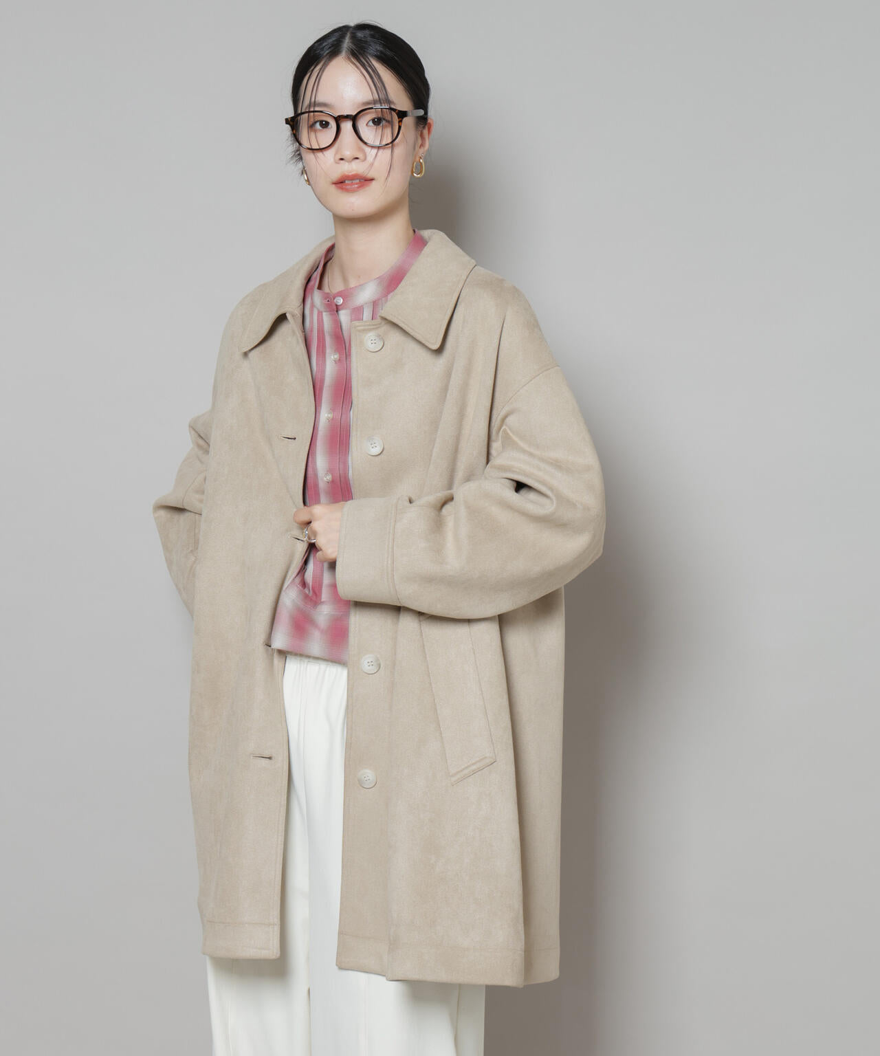 フェイクスエード Aライン ミドルコート