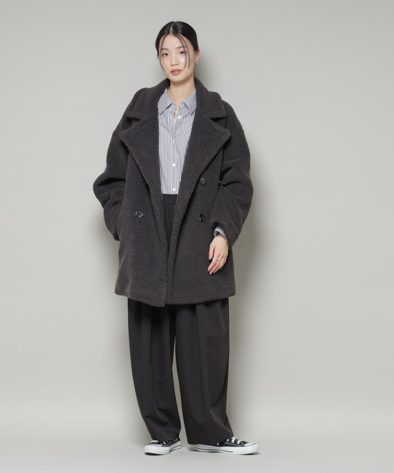 ボア ワイド ダブルボタン コート