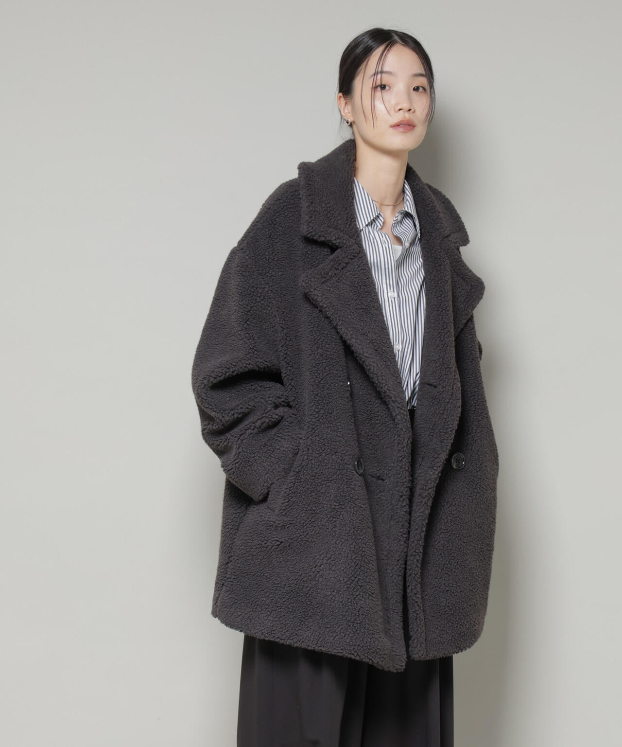 ボア ワイド ダブルボタン コート