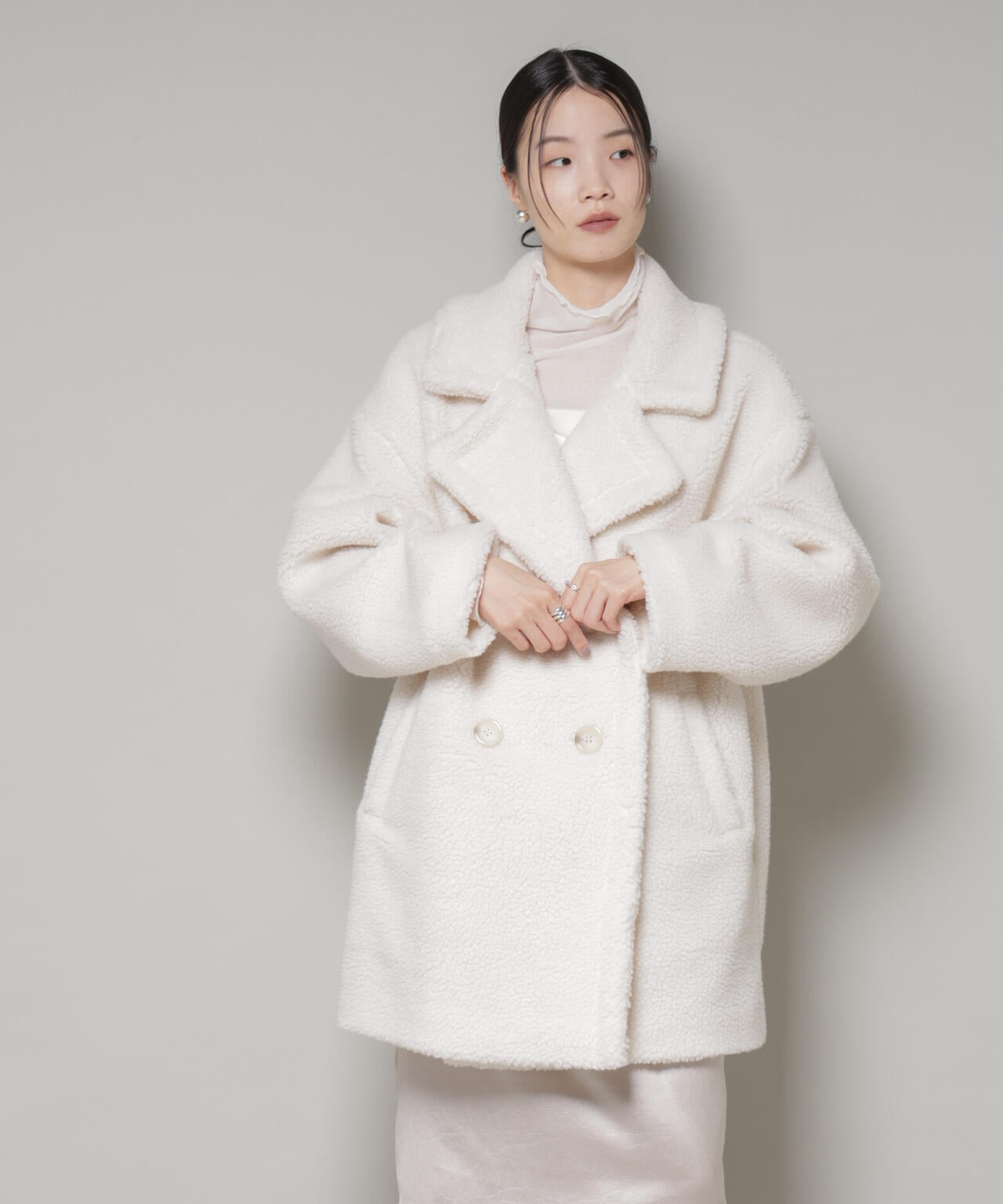 ボア ワイド ダブルボタン コート