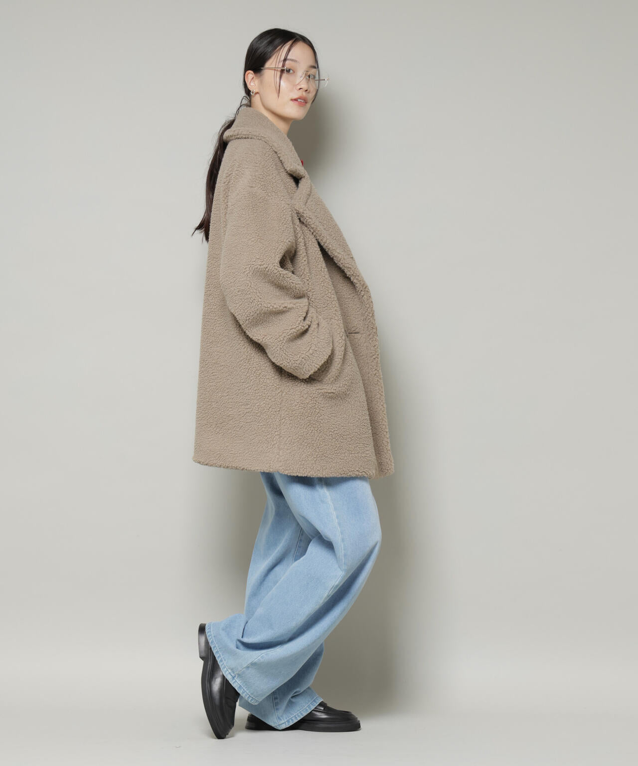 ボア ワイド ダブルボタン コート