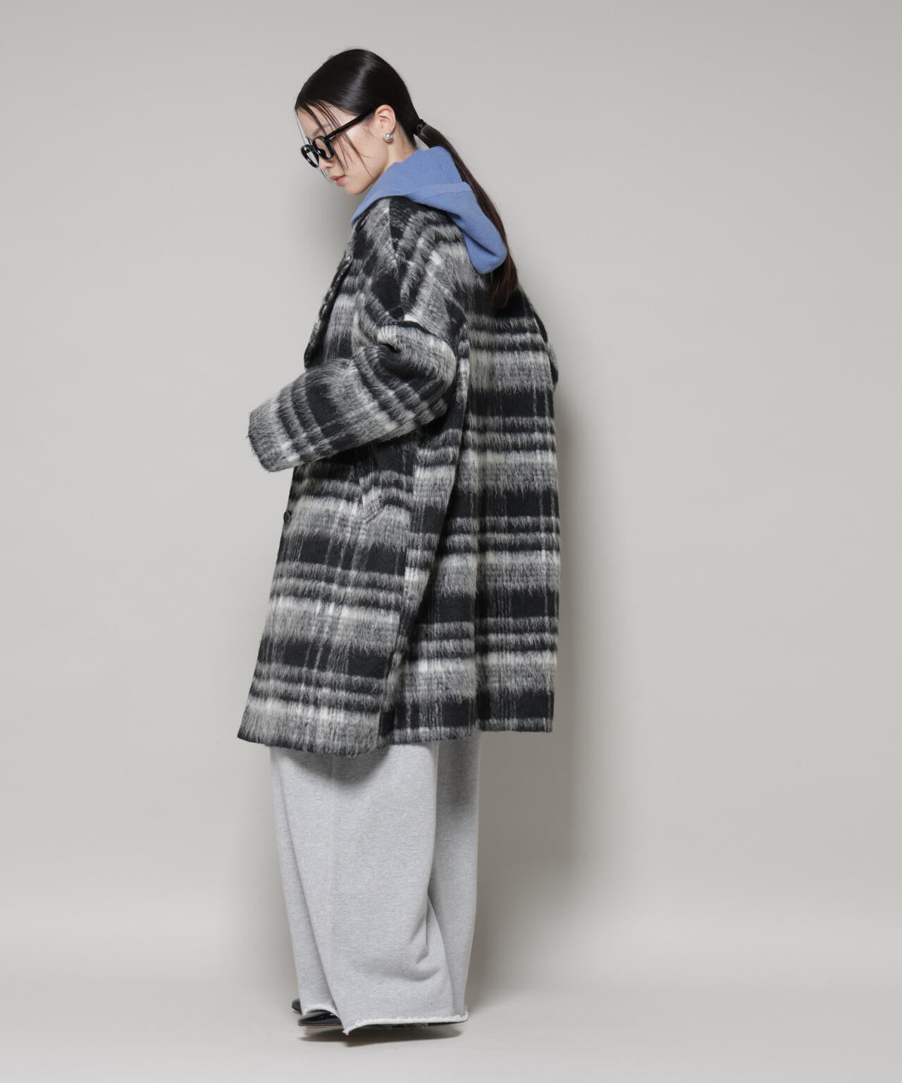 シャギー チェック コート