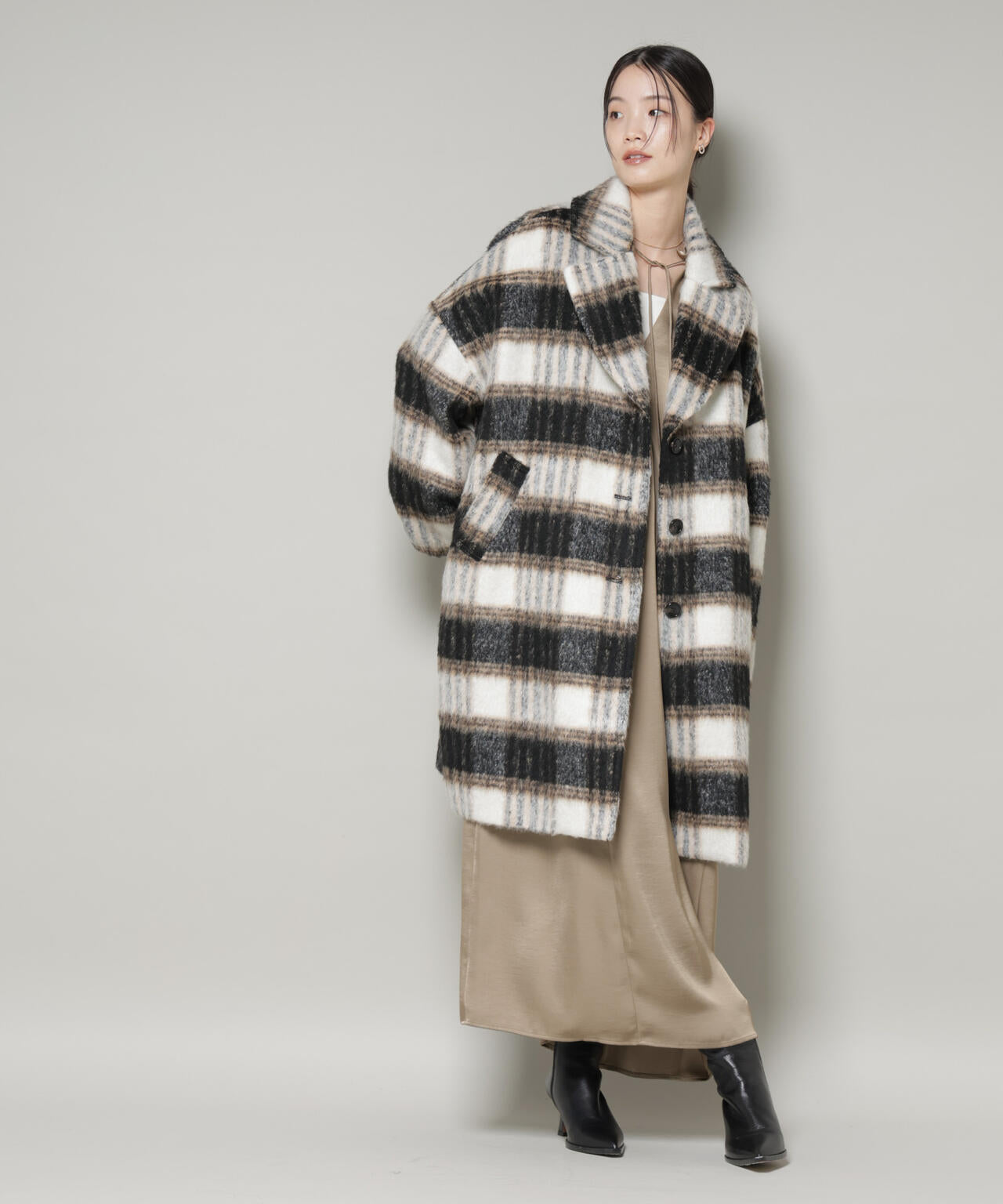 シャギーチェックコート 6735211308