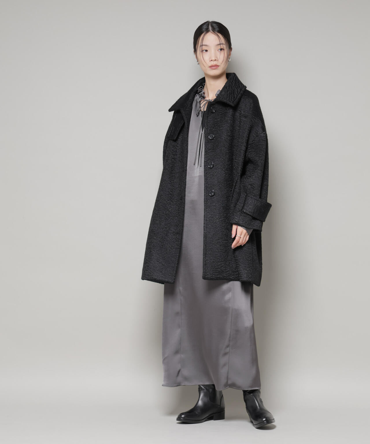 ブークレ スタンドカラー ミドルコート