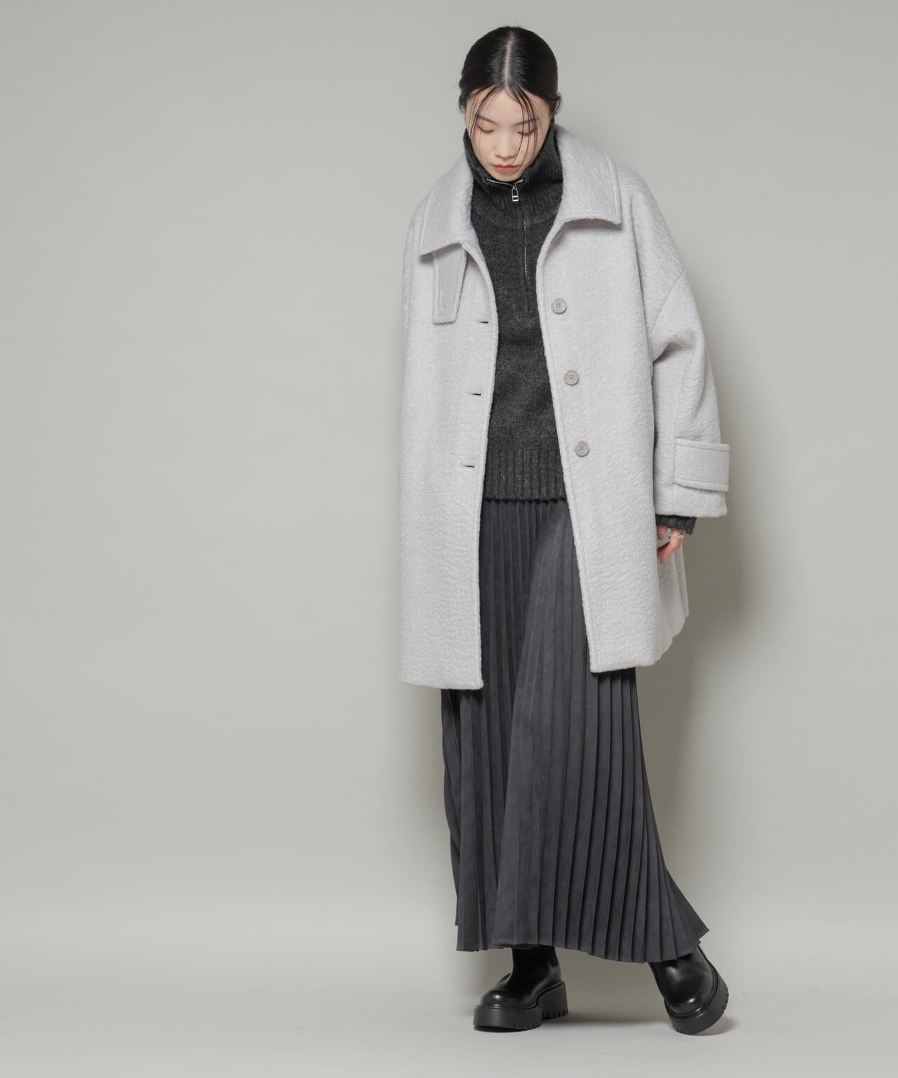 ブークレ スタンドカラー ミドルコート