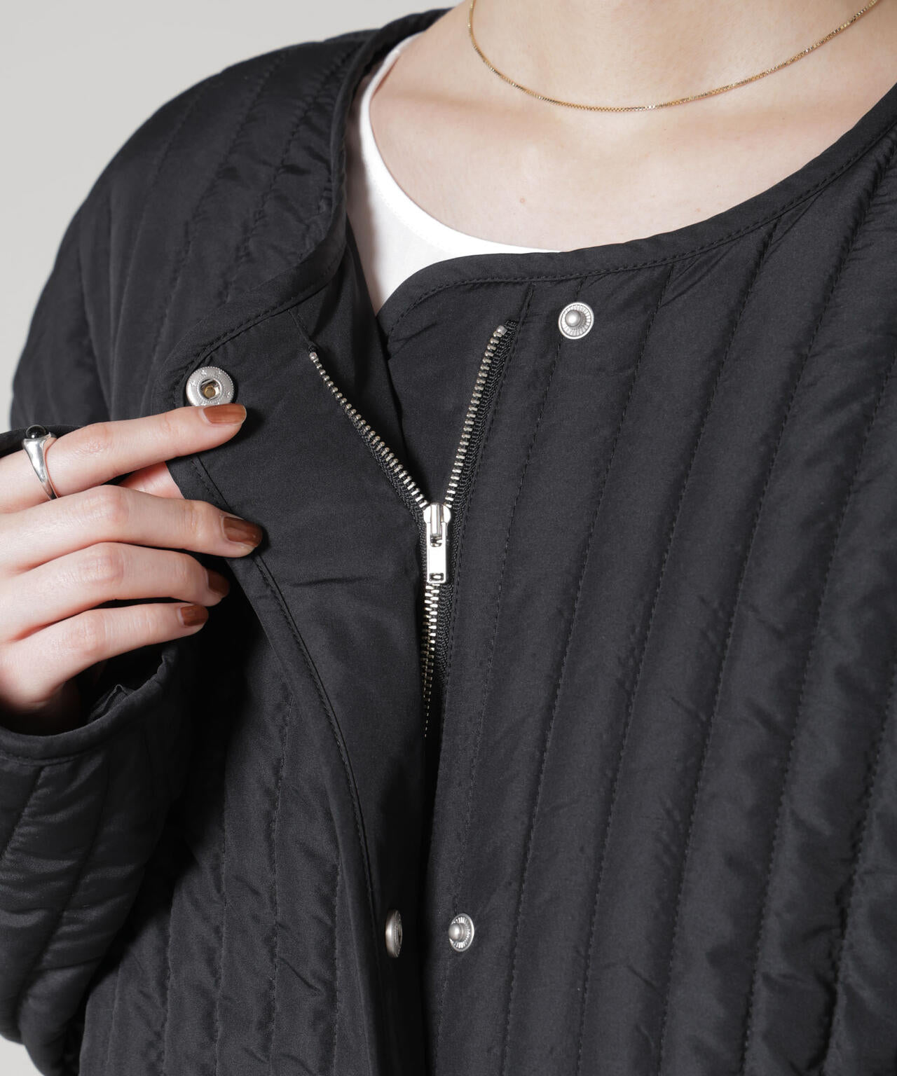 撥水加工 中綿キルティングウエストドロストノーカラーコート 6735211312