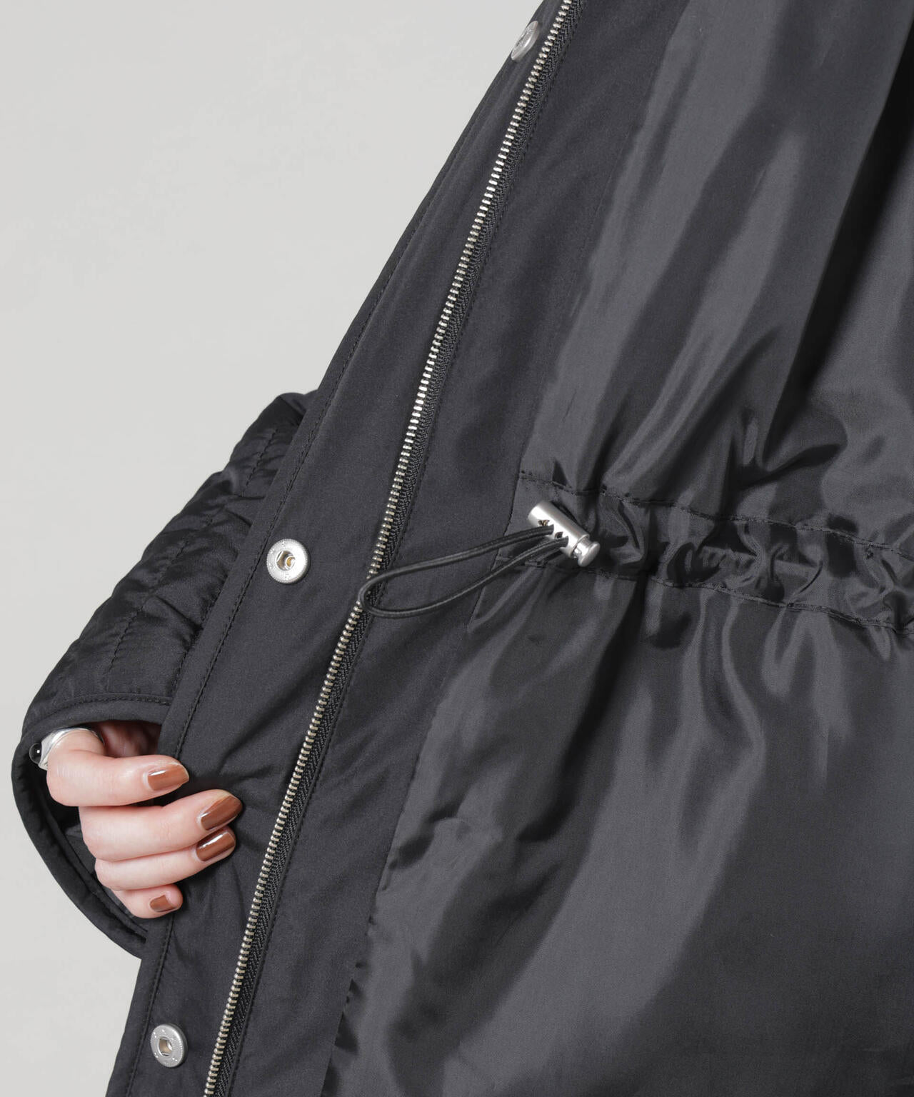 撥水加工 中綿キルティングウエストドロストノーカラーコート 6735211312