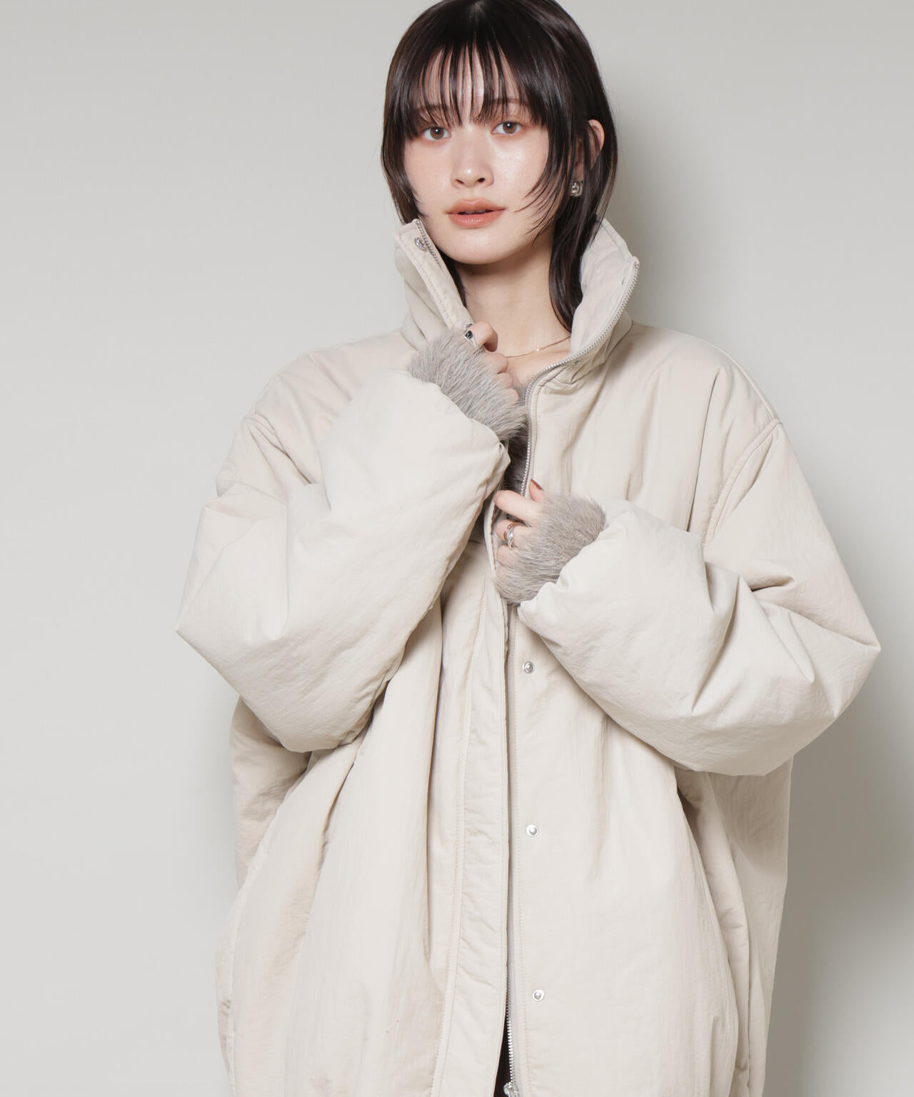 撥水加工 中綿スタンドオーバージップブルゾン