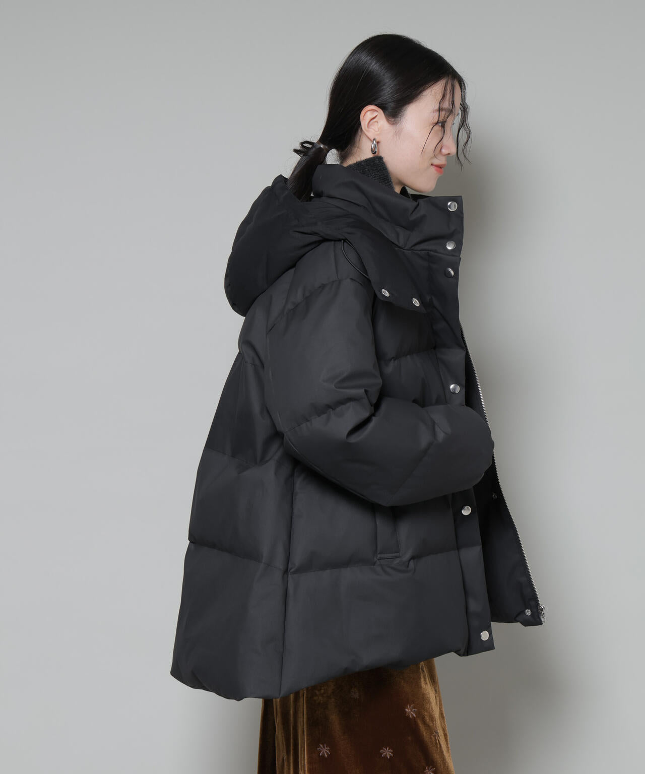 極美品✨マリメッコ Aillon Solid ダウンコート ブラック Aライン ミドル ダウンコート