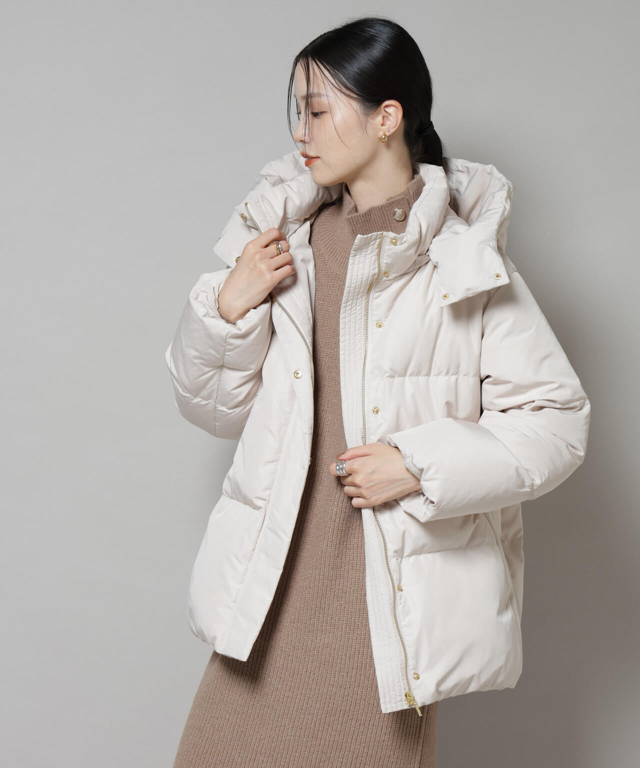 撥水加工 フード ショート ダウン コート