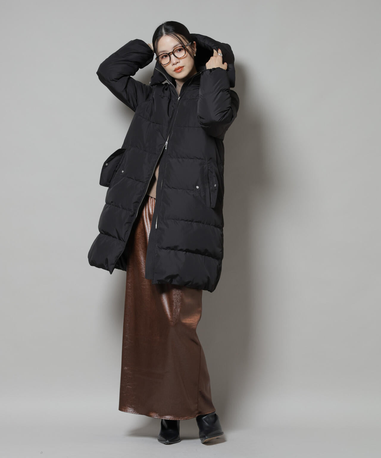 撥水加工 フードロングダウンコート 6735214307