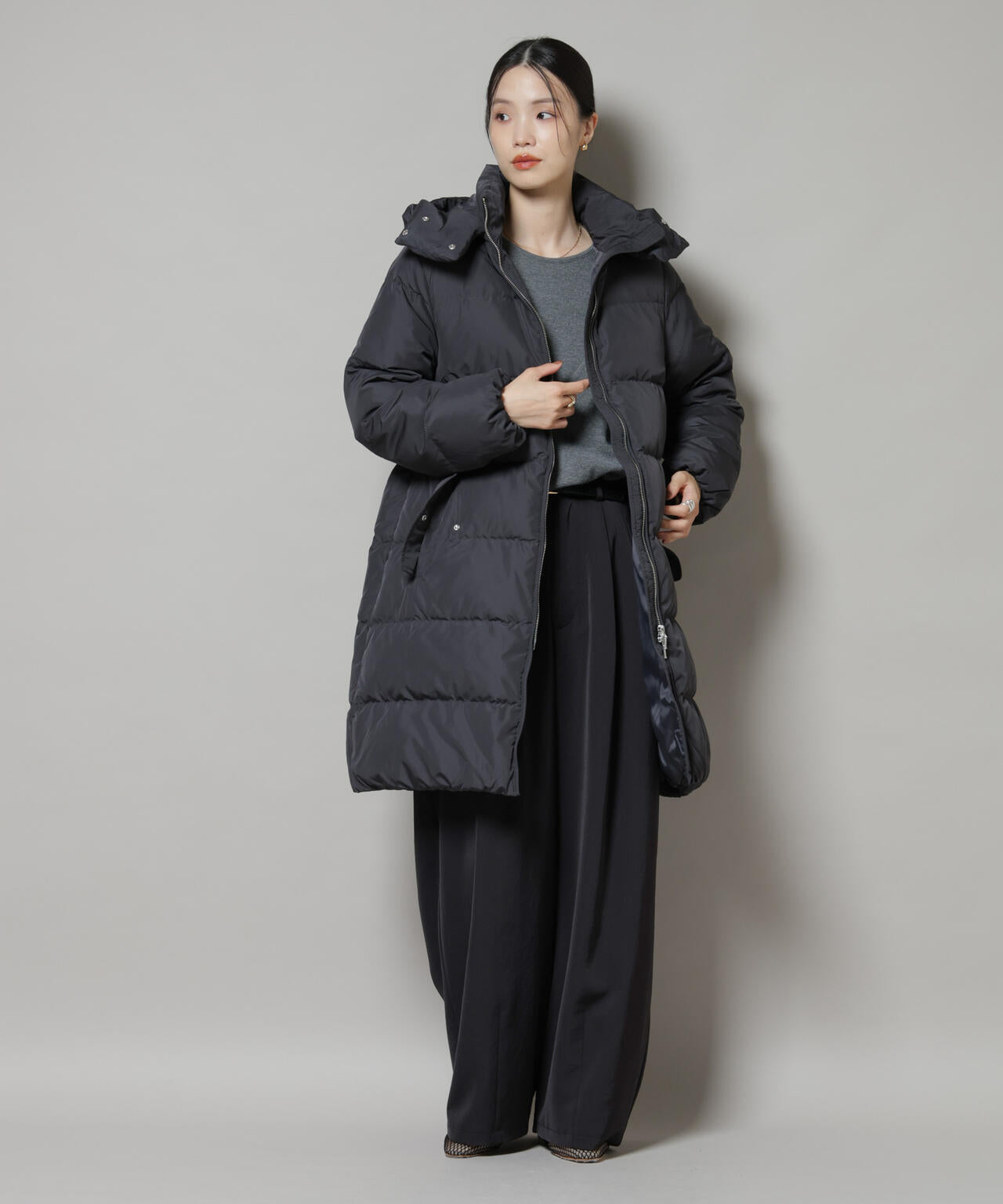 プリーツプリーズ　ナイロン　ハイネック　ロング　ダウンコート　 ダウンコート 90％ダウン ダウンコート レディース ロングコート ダウン