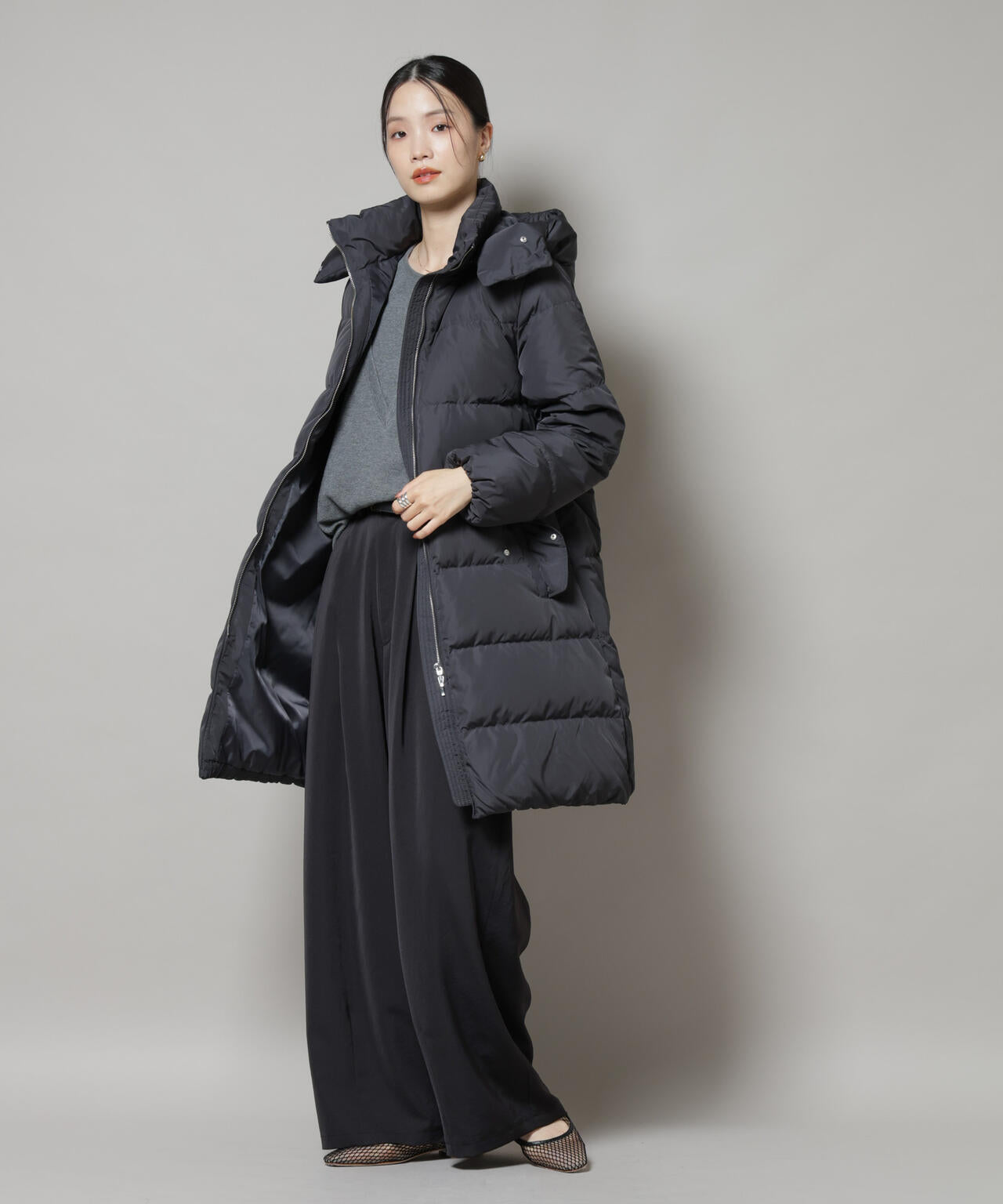 撥水加工 フード ロング ダウン コート
