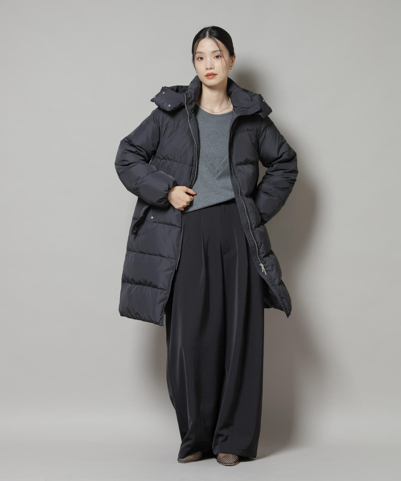 撥水加工 フードロングダウンコート 6735214307