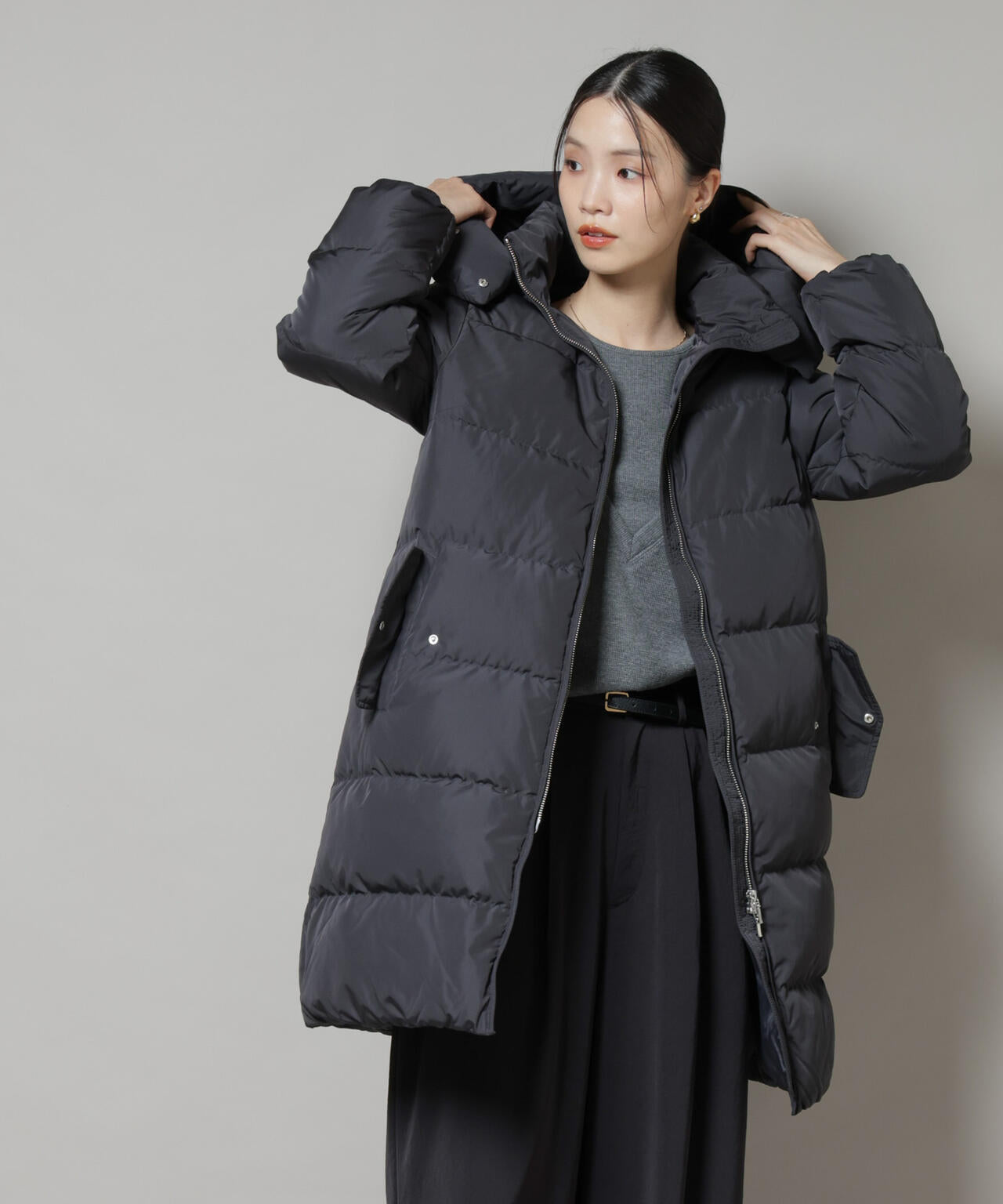 撥水加工 フード ロング ダウン コート