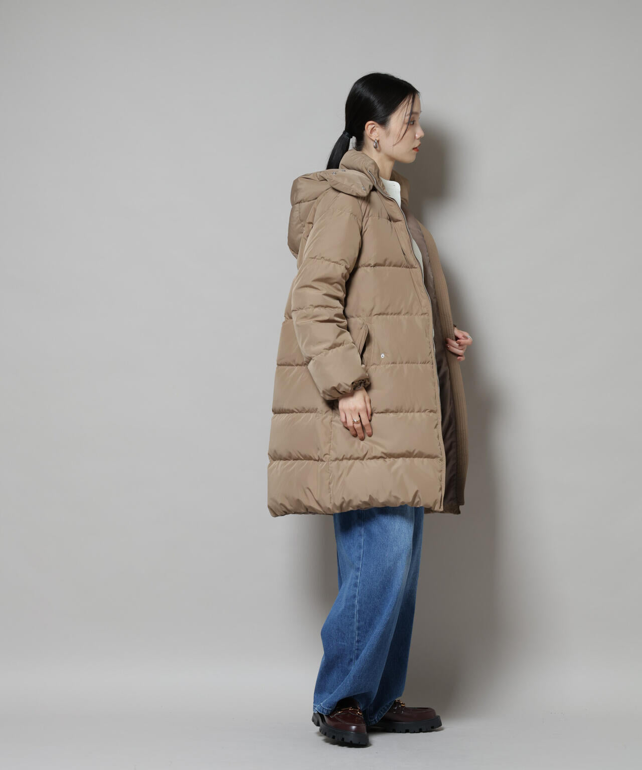撥水加工 フードロングダウンコート 6735214307