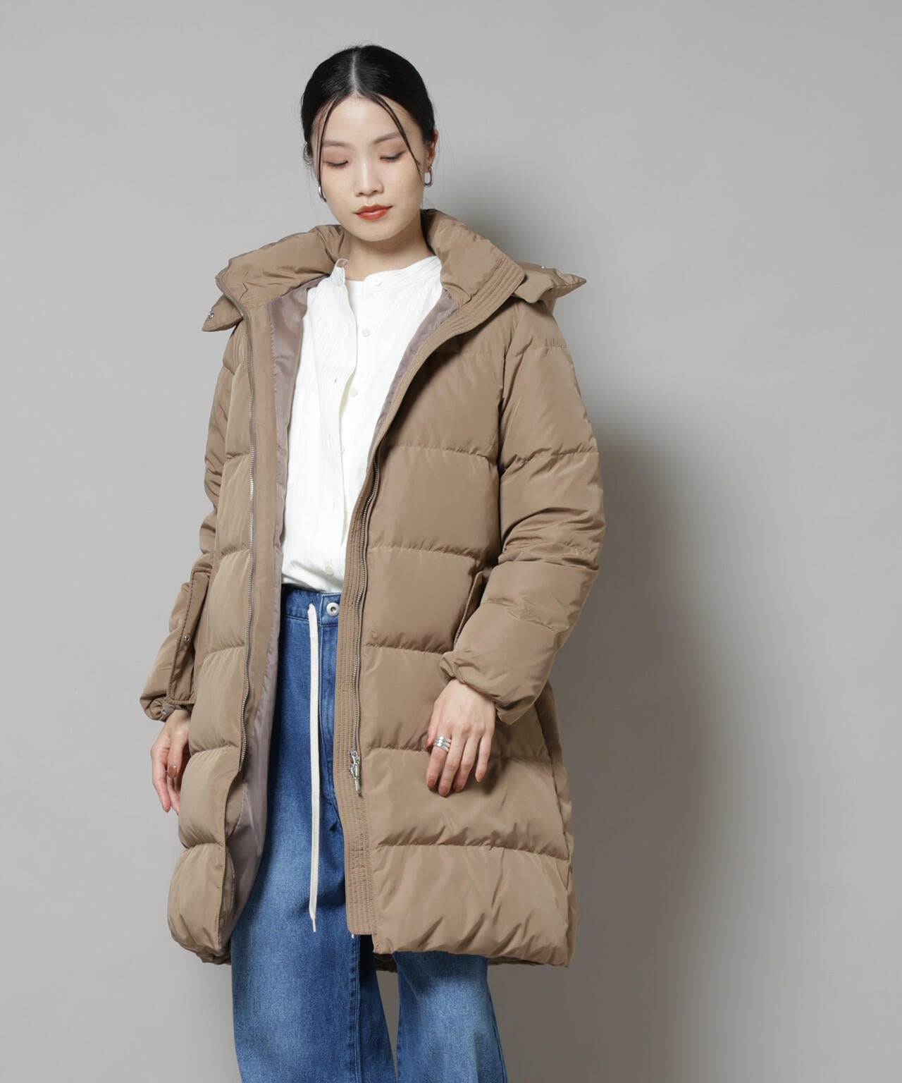 撥水加工 フードロングダウンコート 6735214307