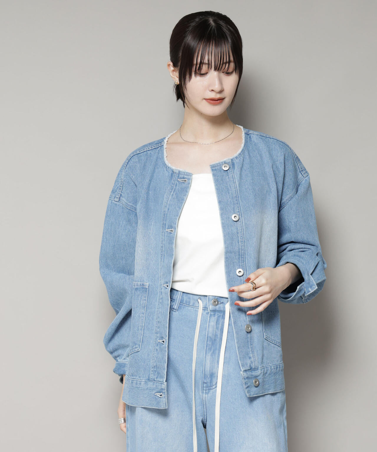 watari 　　美品☆デ プレ ソフトデニムノーカラージャケット セール】 ソフトデニム ノーカラージャケット （Gジャン・デニム