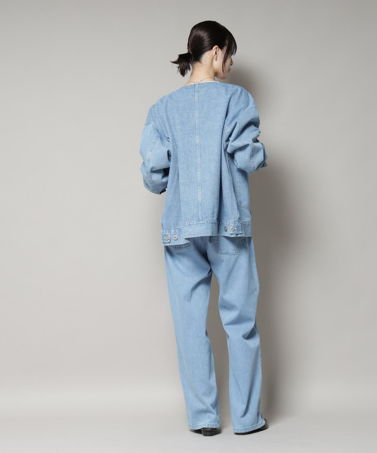 ノーカラー デニム ジャケット