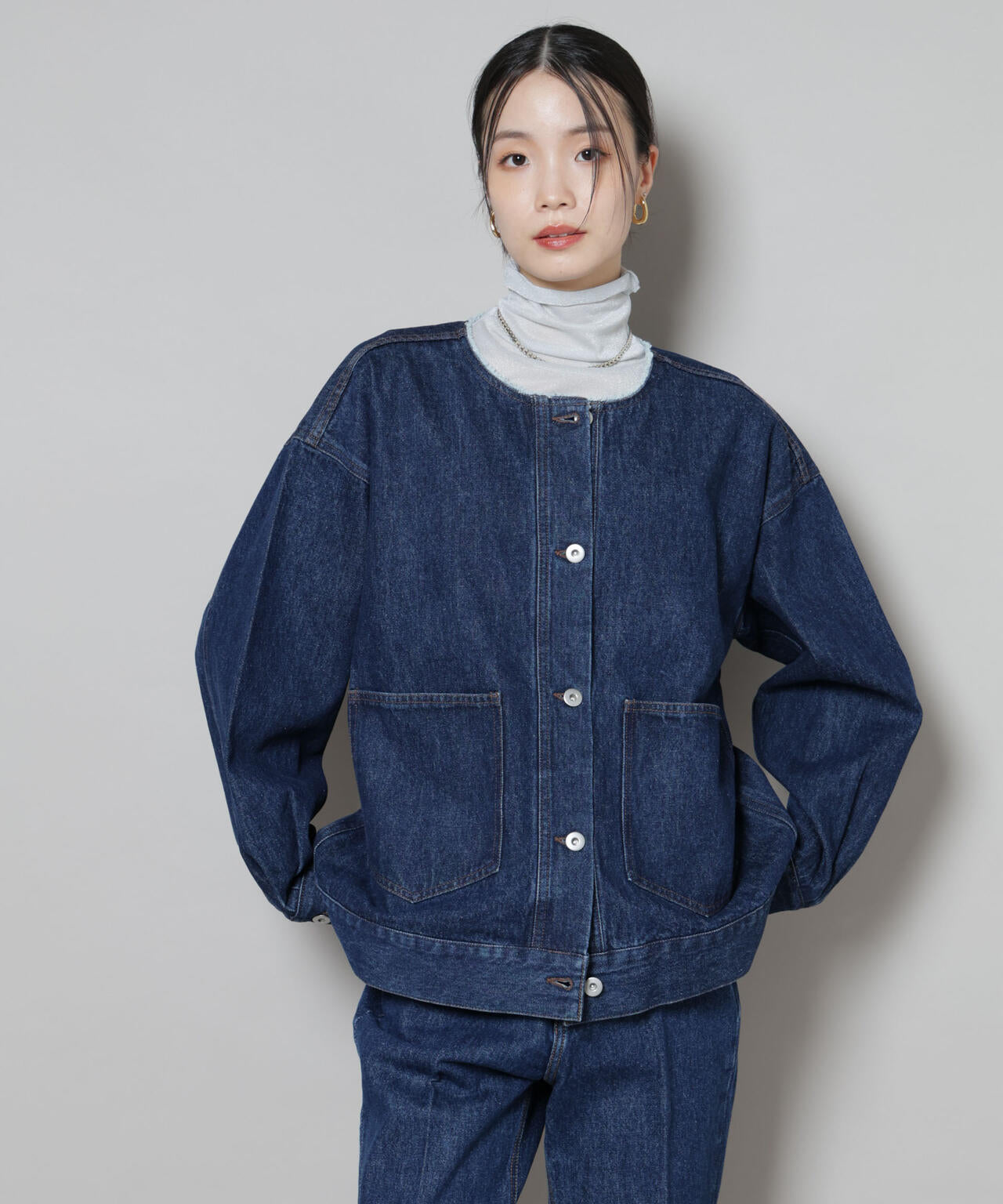 ※ぴなっち様※クレージュノーカラーデニムジャケット　フリンジ　紺色シルバーボタン ぴなっち様※クレージュノーカラーデニムジャケット フリンジ