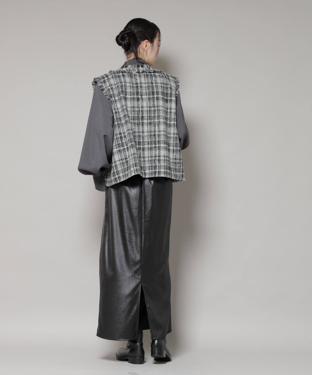 チェック フリンジ 金ボタンジレ ( セットアップ 可)