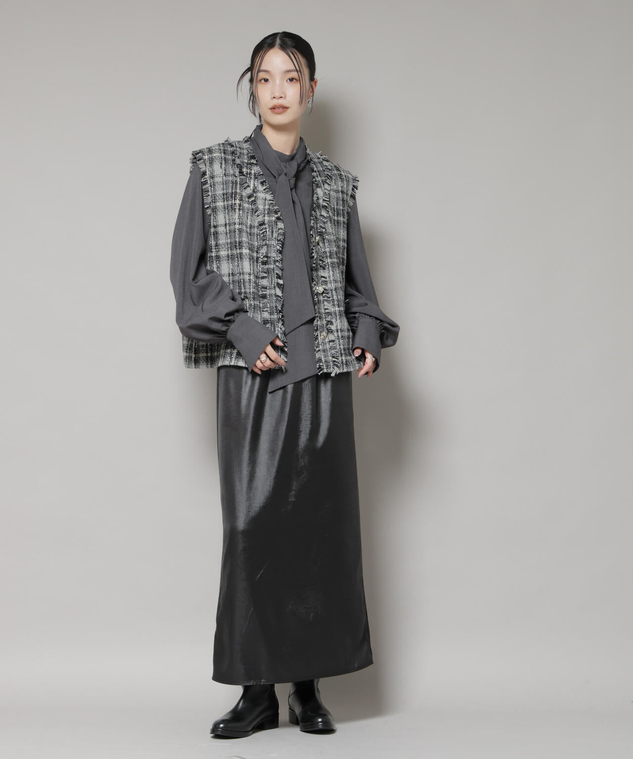 チェック フリンジ 金ボタンジレ ( セットアップ 可)