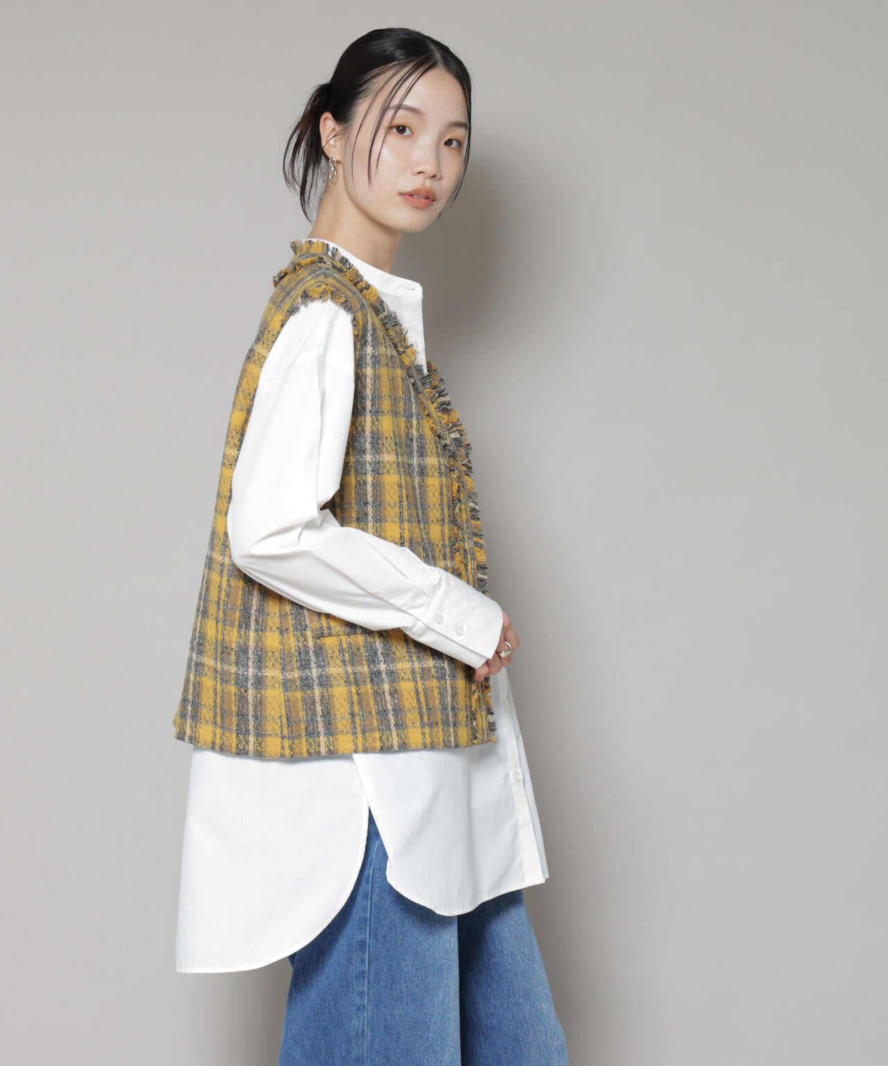 チェック フリンジ 金ボタンジレ ( セットアップ 可)