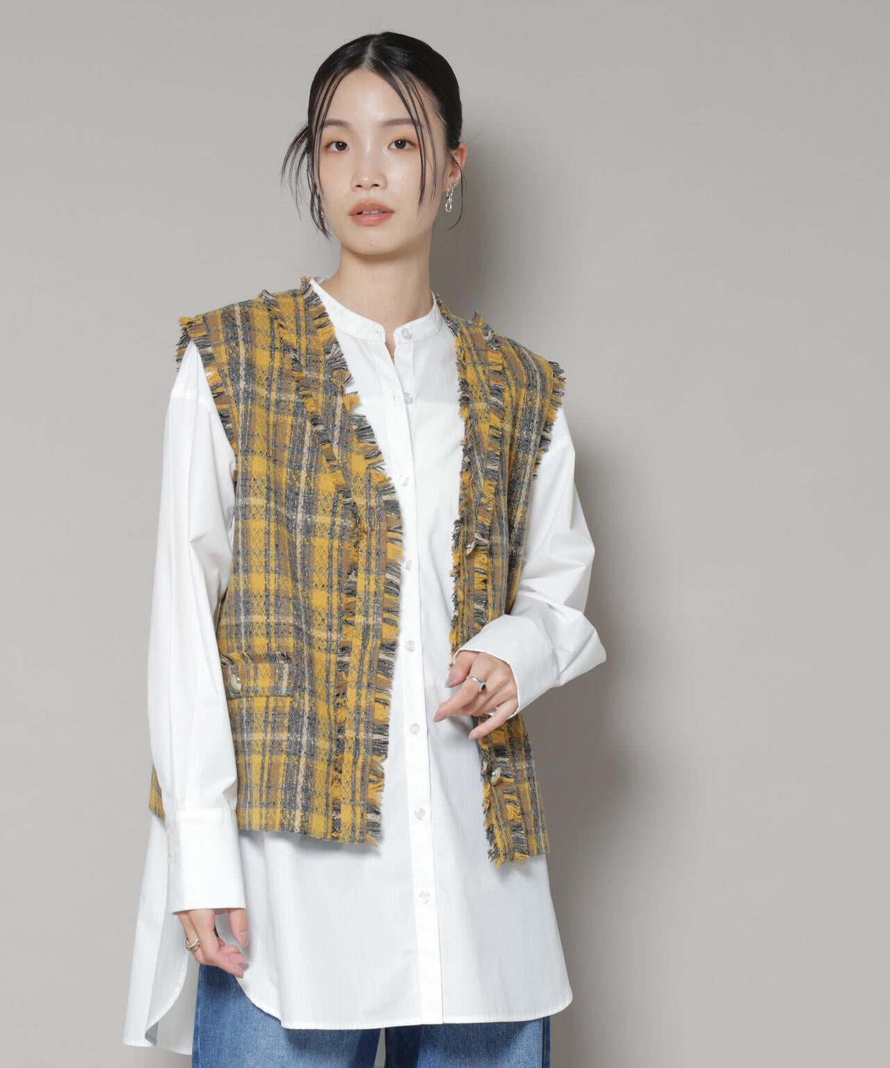 チェック フリンジ 金ボタンジレ ( セットアップ 可)