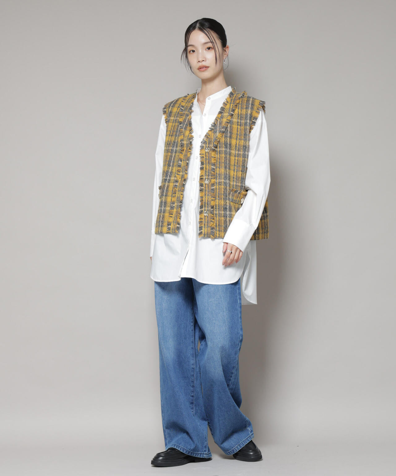 チェック フリンジ 金ボタンジレ ( セットアップ 可)