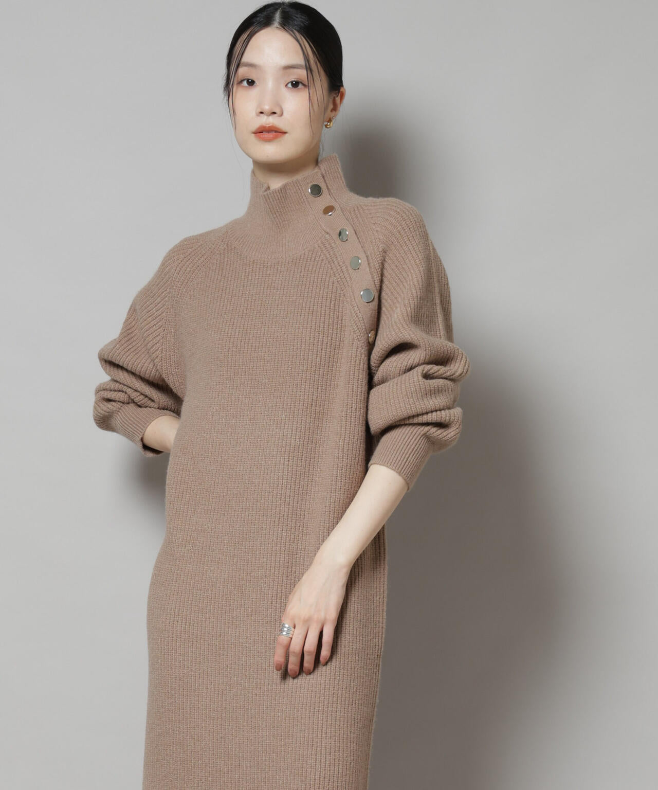美品！BOBOUTIC ボブティック リネンシルク ニット ワンピース 釦 ディティール ニット ワンピース