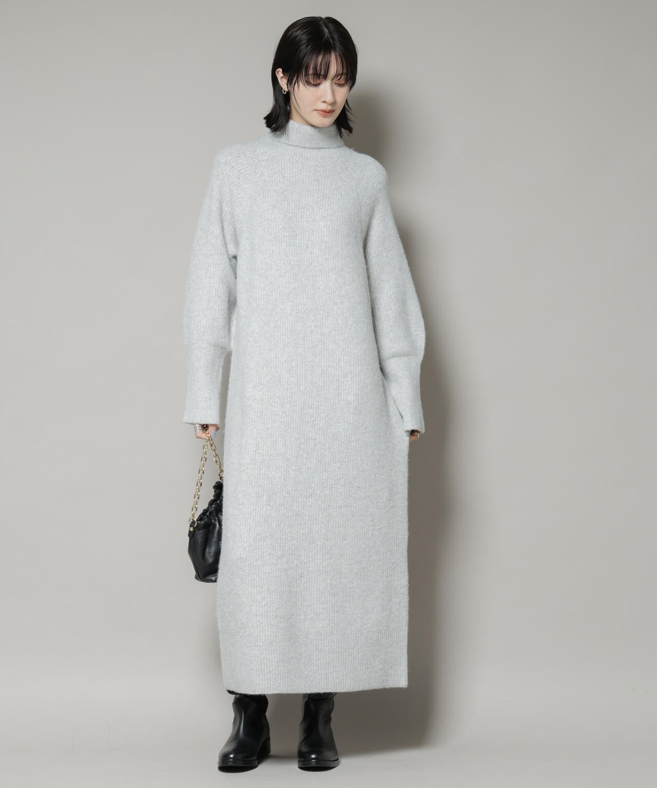 貴重　　山シリーズ　コタンの森 エアリーヤーン 畦編 タートル ニット マキシ ワンピース