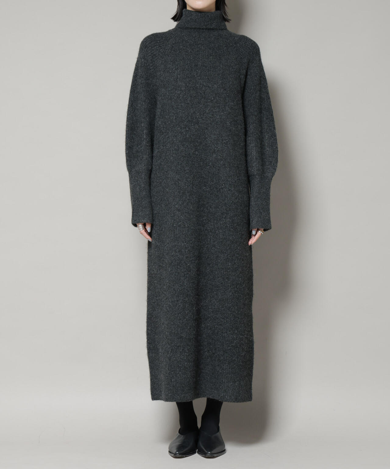 ENFOLD ニットマキシワンピース エアリーヤーン 畦編 タートル ニット マキシ ワンピース