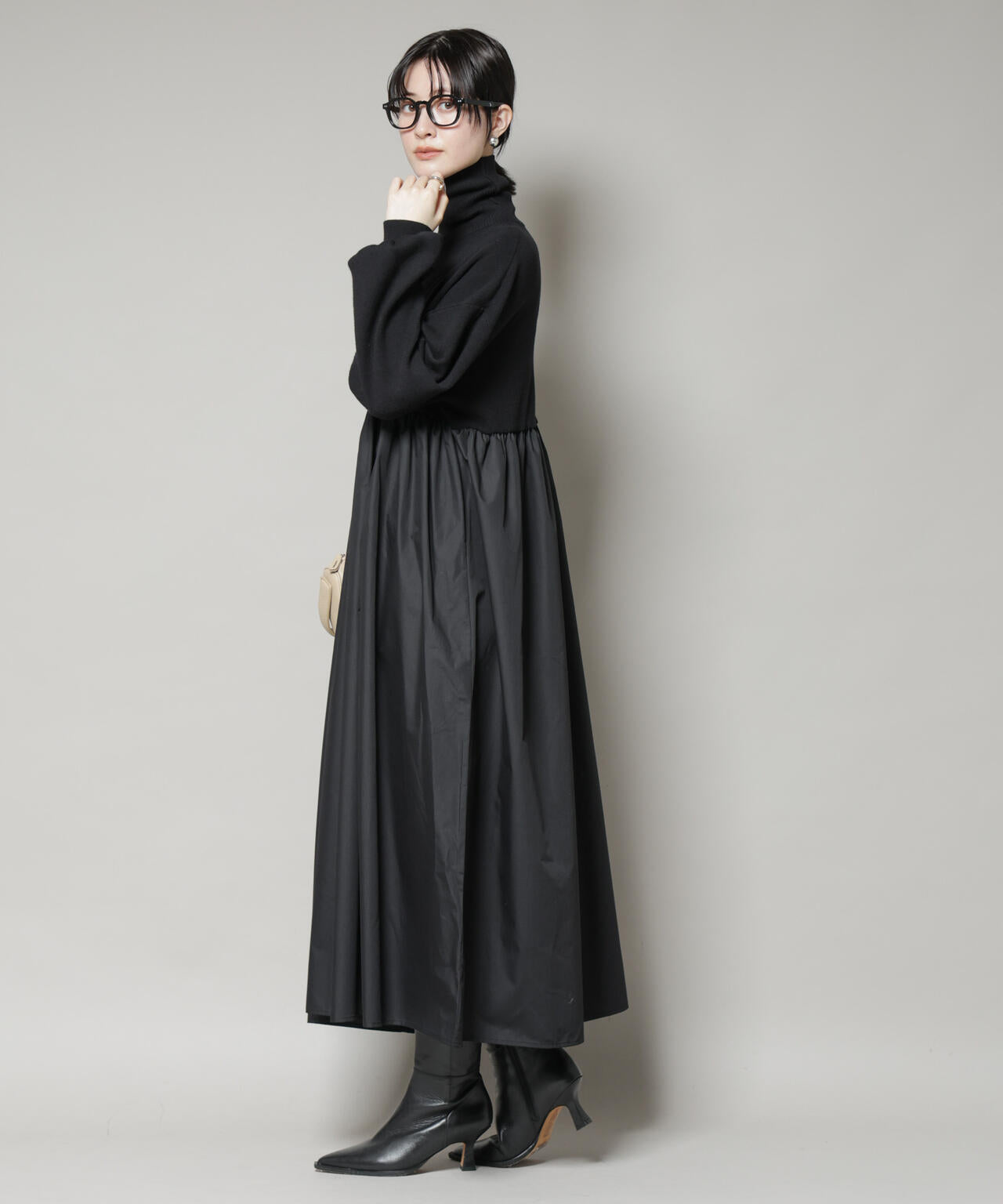 異素材 コンビ ドッキング タートル ワンピース