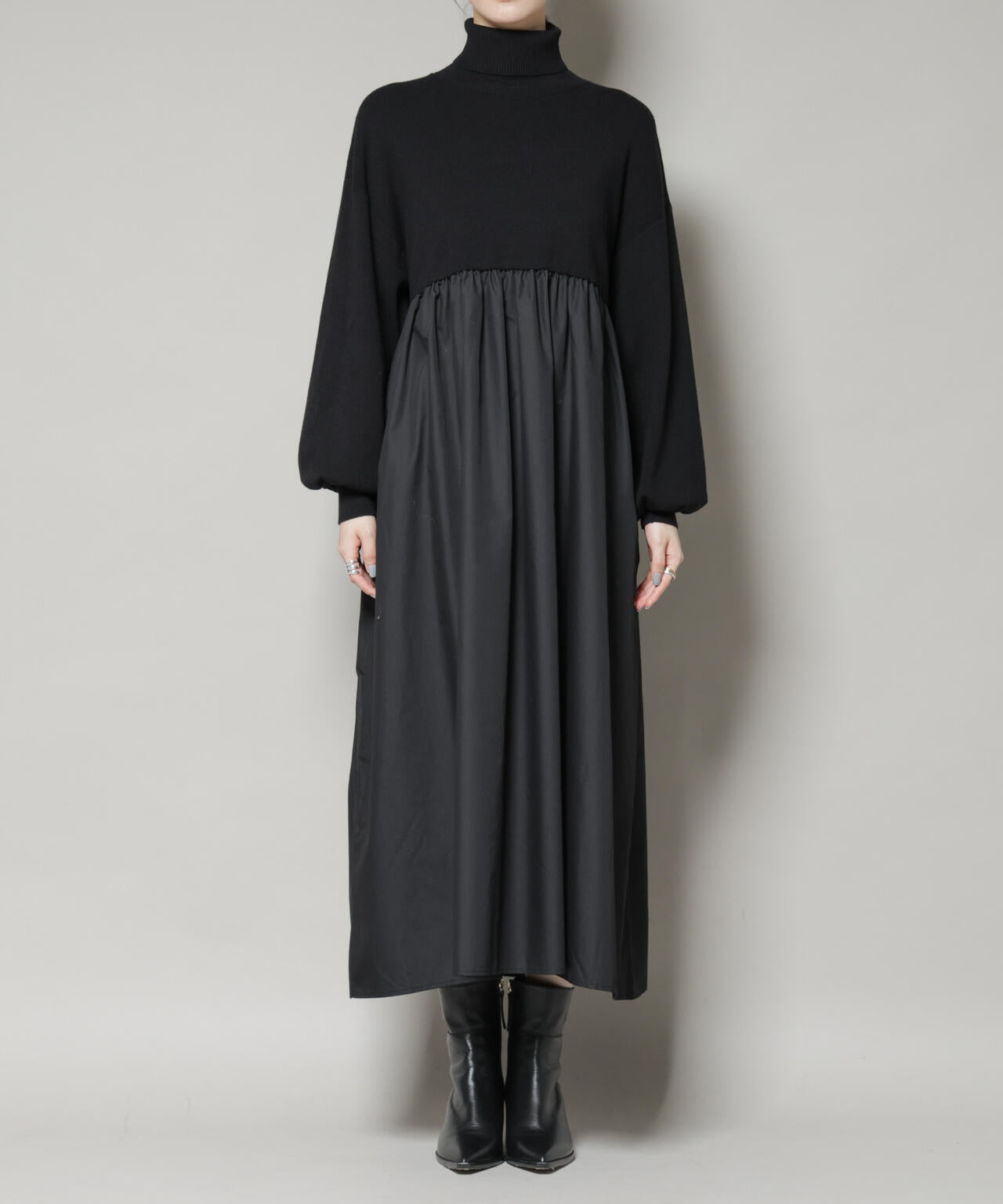 異素材 コンビ ドッキング タートル ワンピース