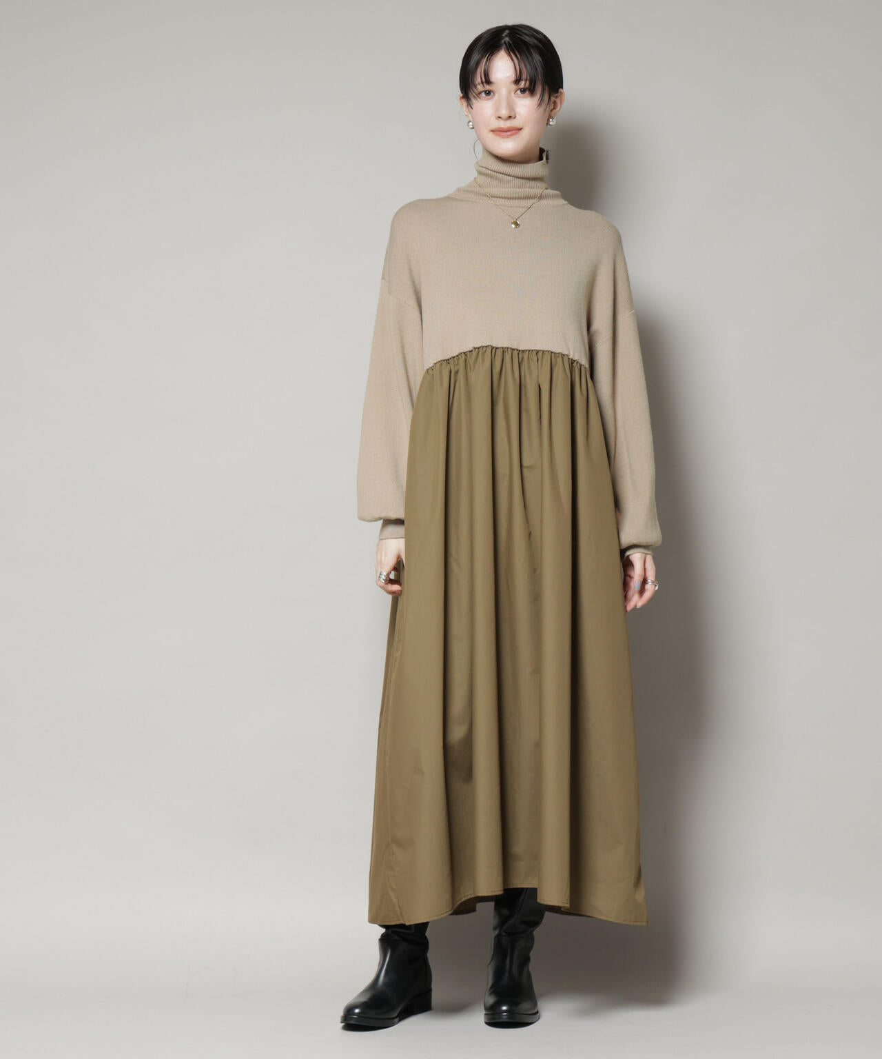 異素材 コンビ ドッキング タートル ワンピース