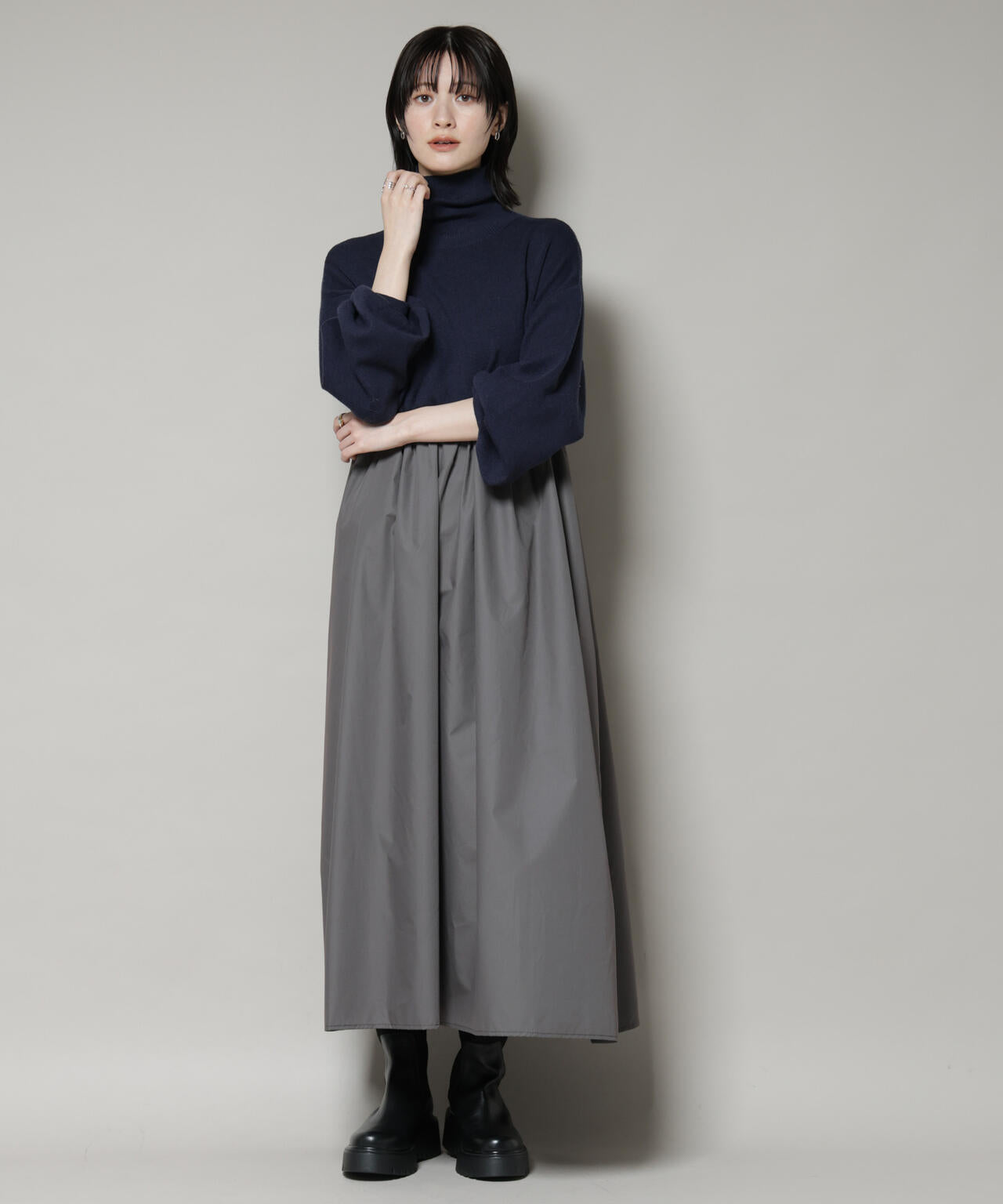 異素材 コンビ ドッキング タートル ワンピース