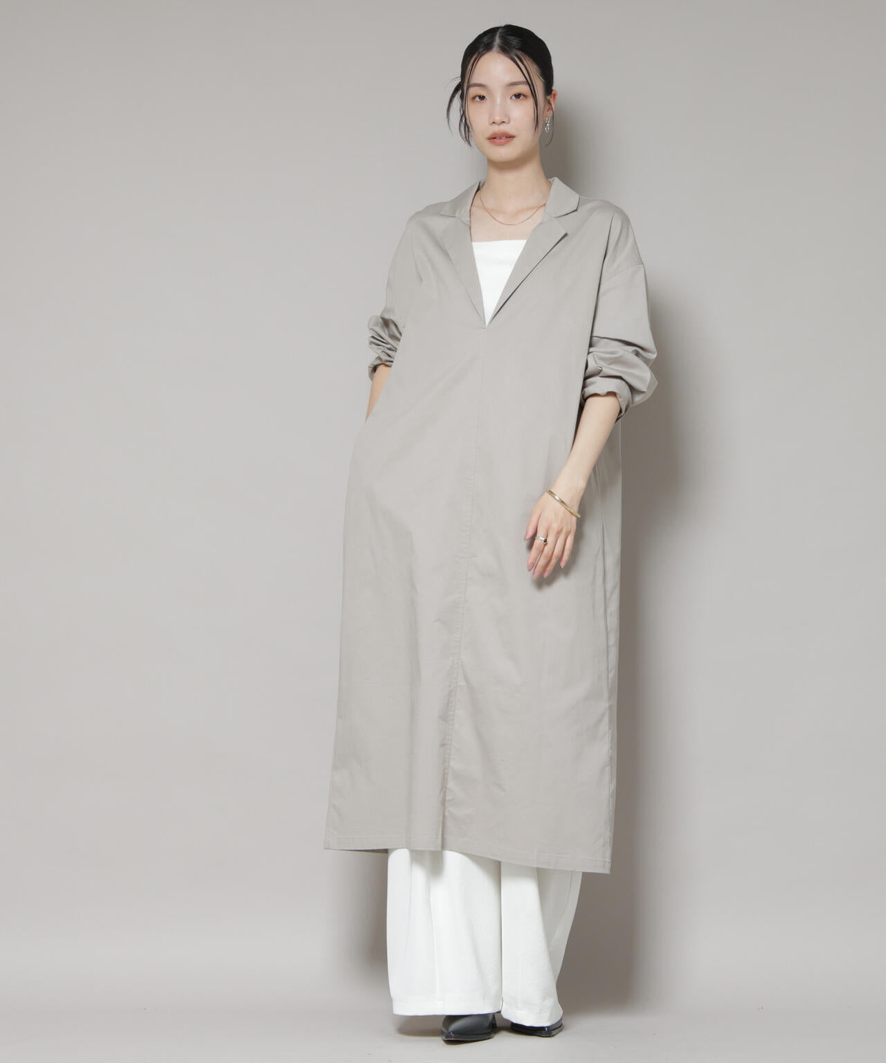 テーラードカラー ロングワンピース