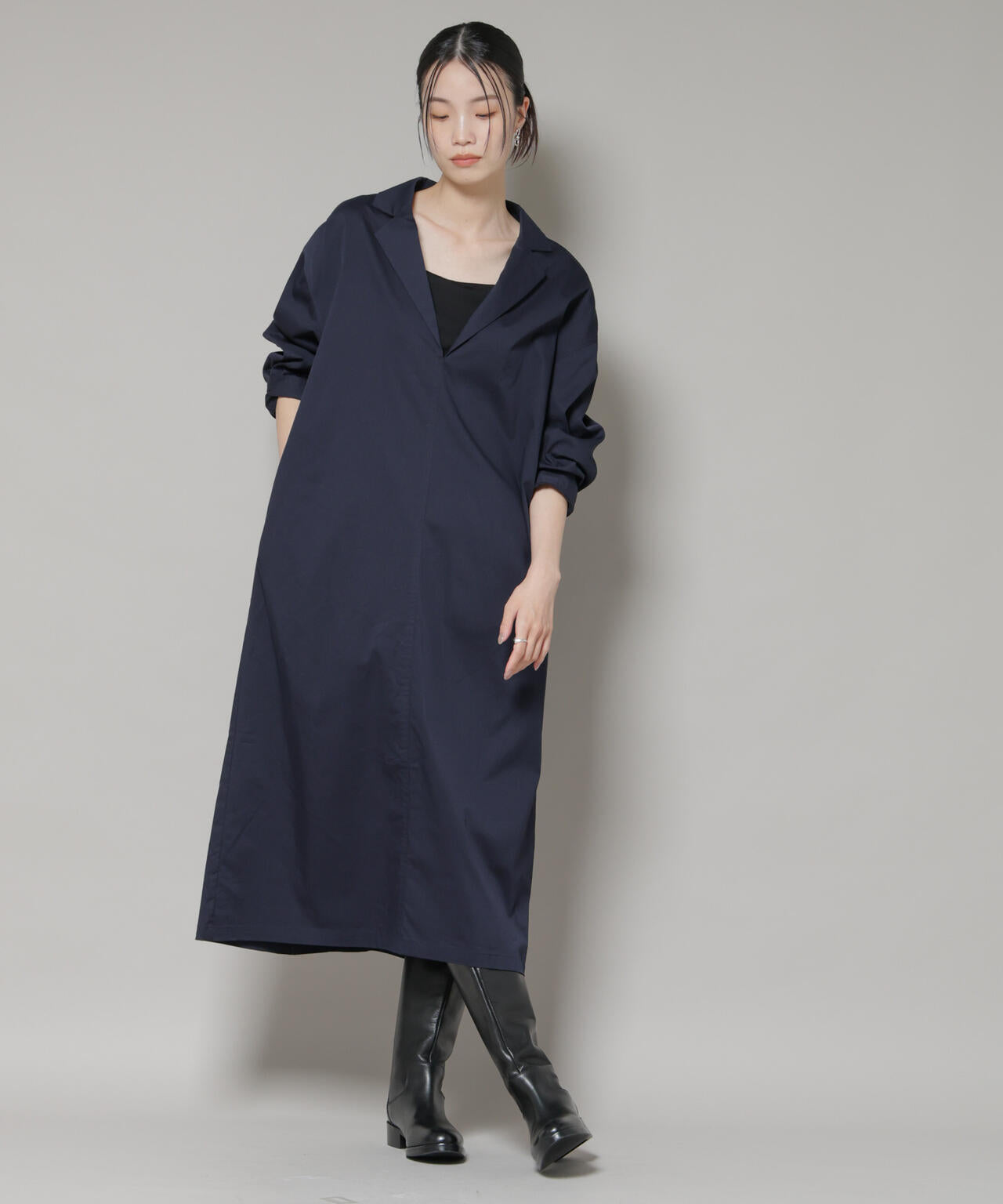 PGG ネイビー ワンピース テーラードカラー ロングワンピース