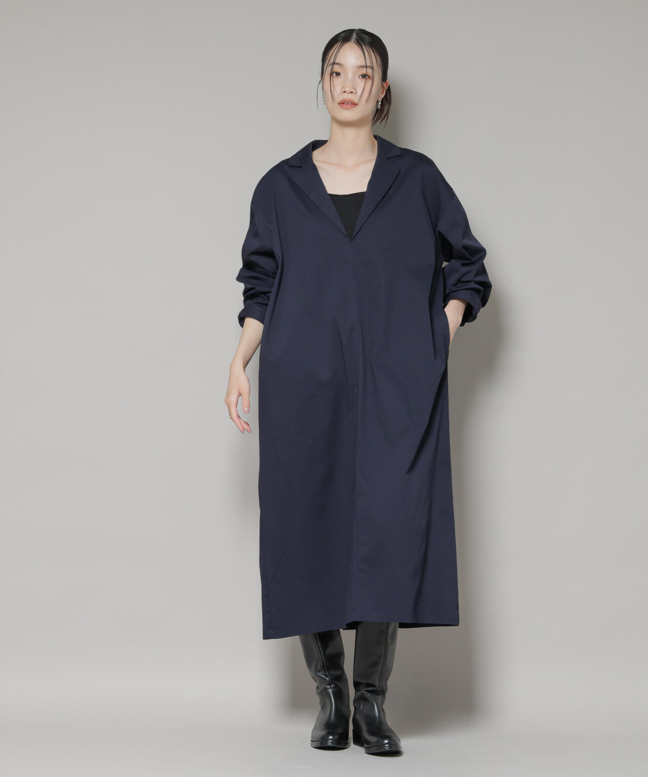 テーラードカラー ロングワンピース