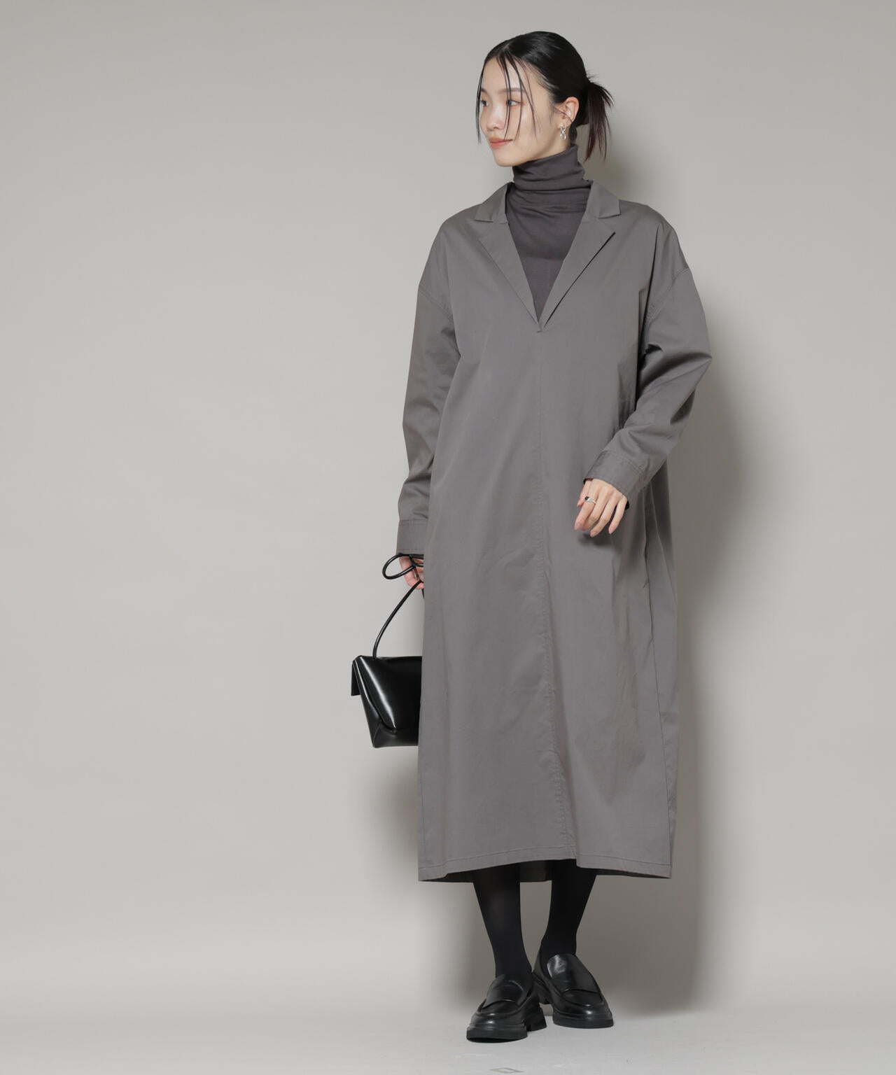 テーラードカラー ロングワンピース