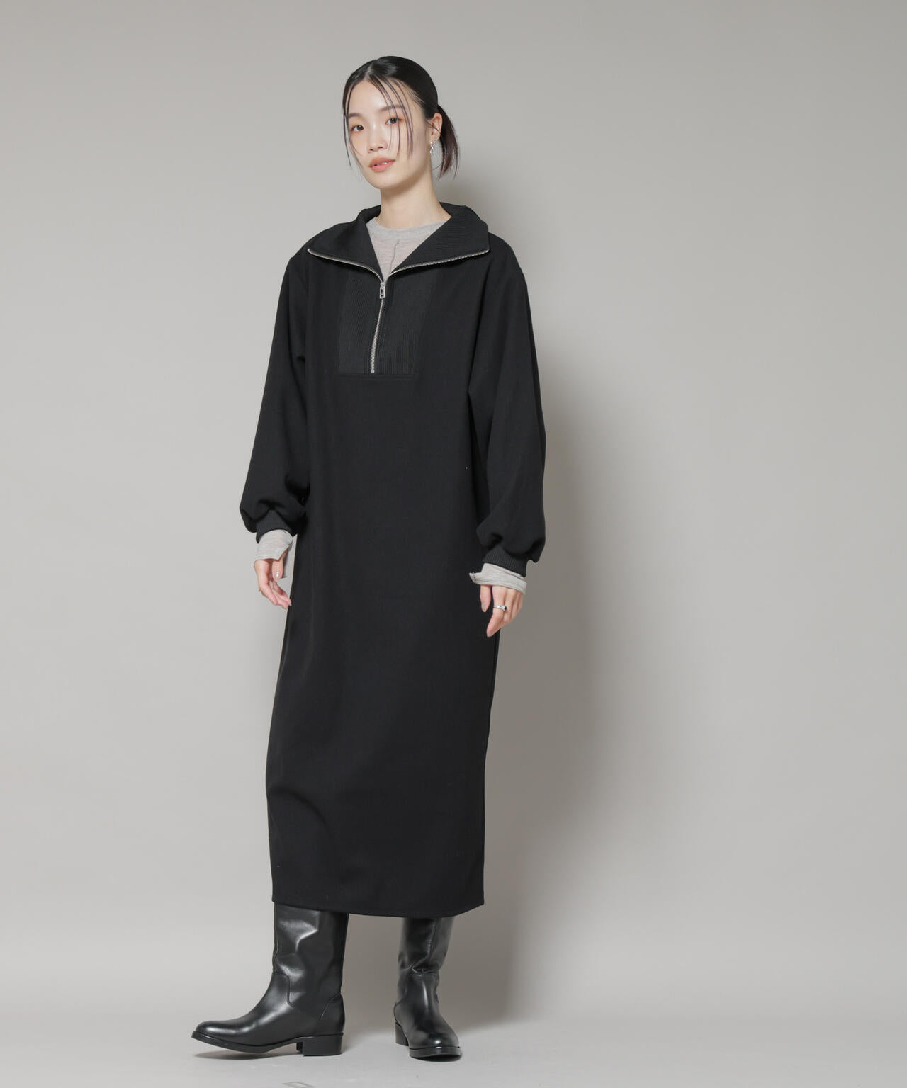 圧縮起毛 ハーフジップ ワンピース