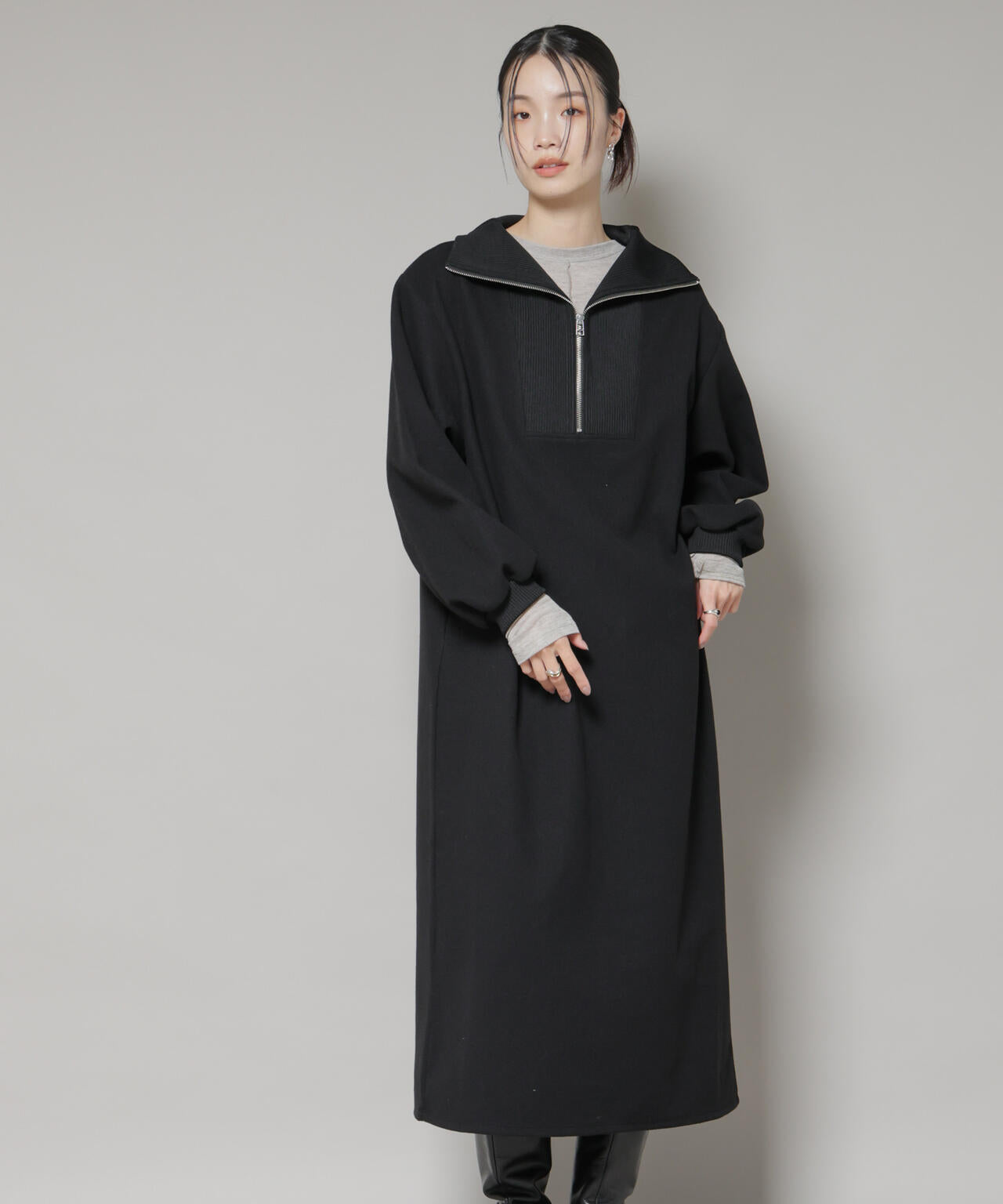 圧縮起毛 ハーフジップ ワンピース