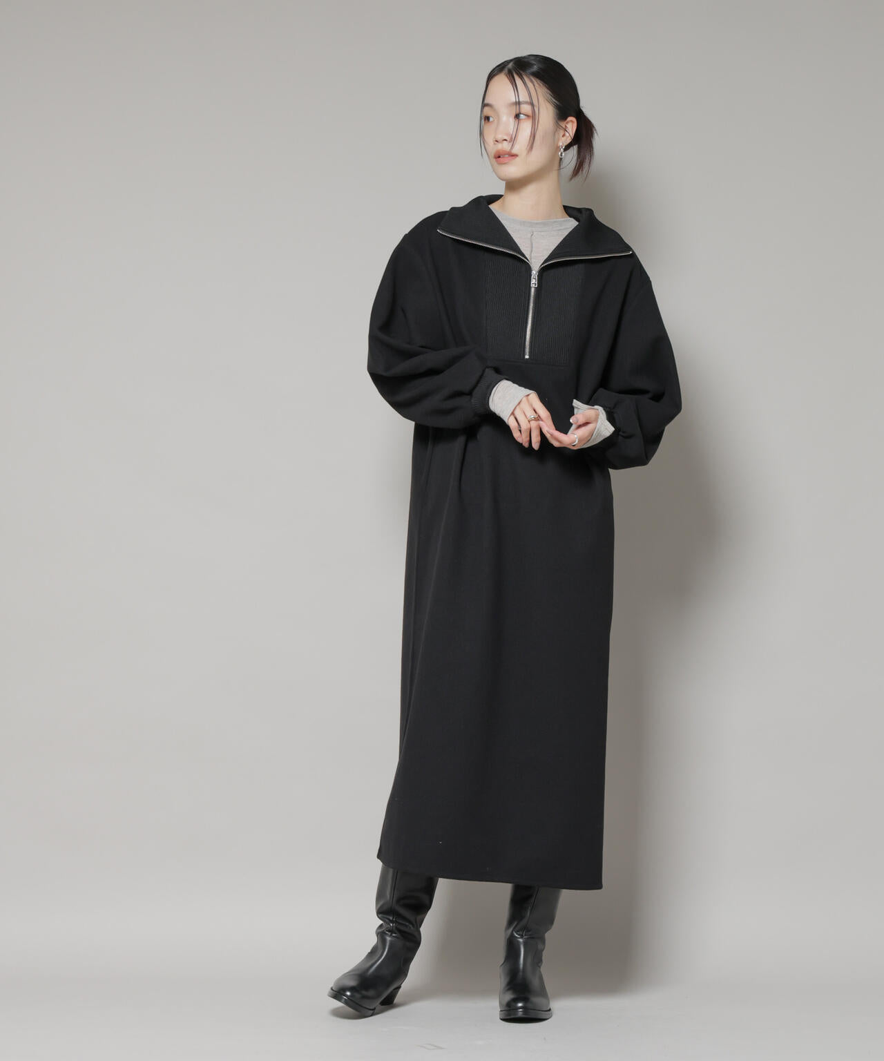 圧縮起毛 ハーフジップ ワンピース