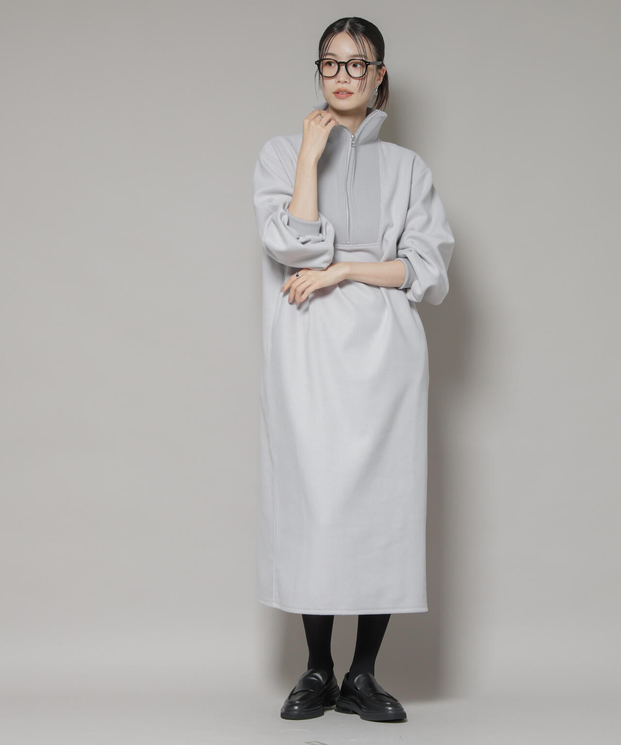 圧縮起毛 ハーフジップ ワンピース