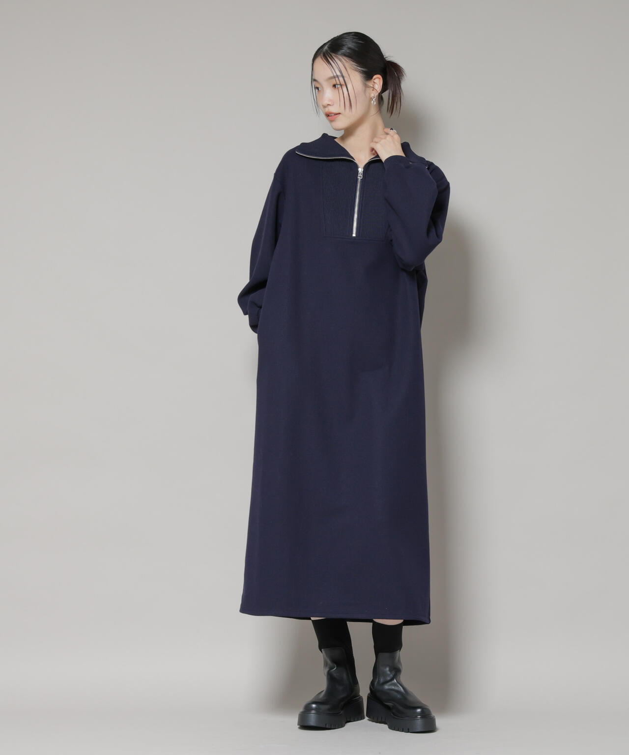圧縮起毛 ハーフジップ ワンピース