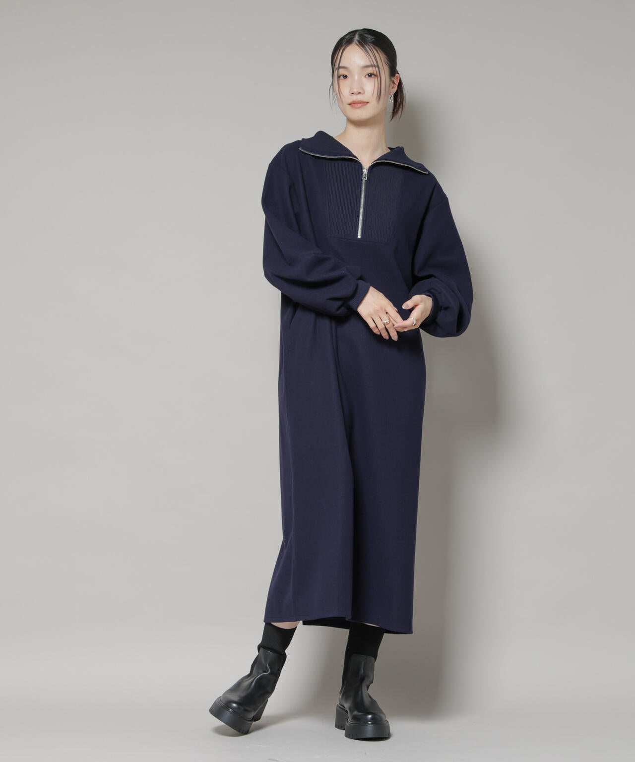 CPG ハーフジップスリーブワンピースブラック サイズ1 圧縮起毛 ハーフジップ ワンピース